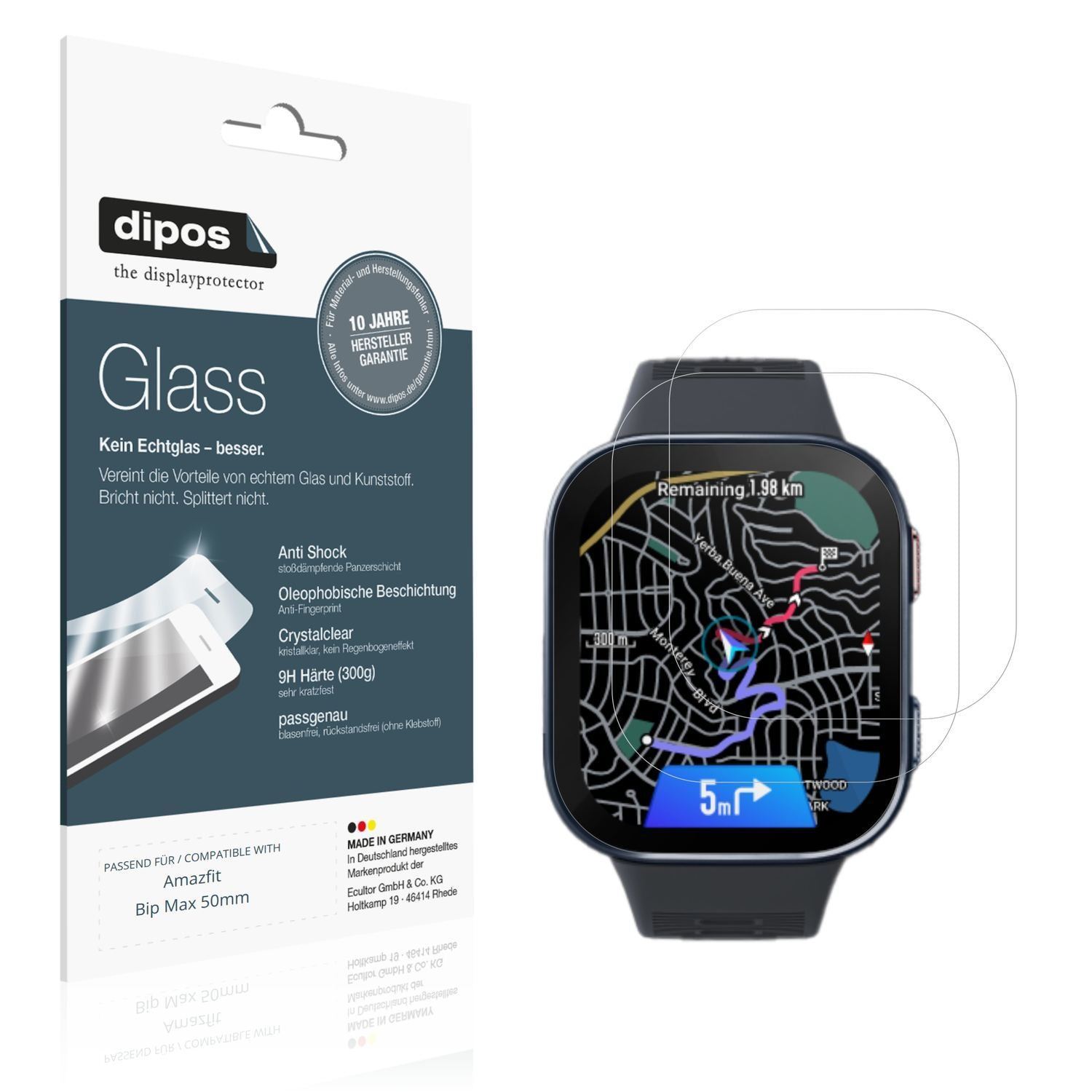 2x 9H Schutzfolie für Amazfit Bip Max 50mm Panzerf (1)