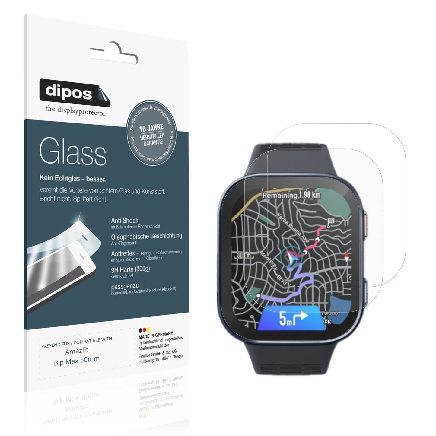 2x 9H Schutzfolie matt für Amazfit Bip Max 50mm Pa (1)