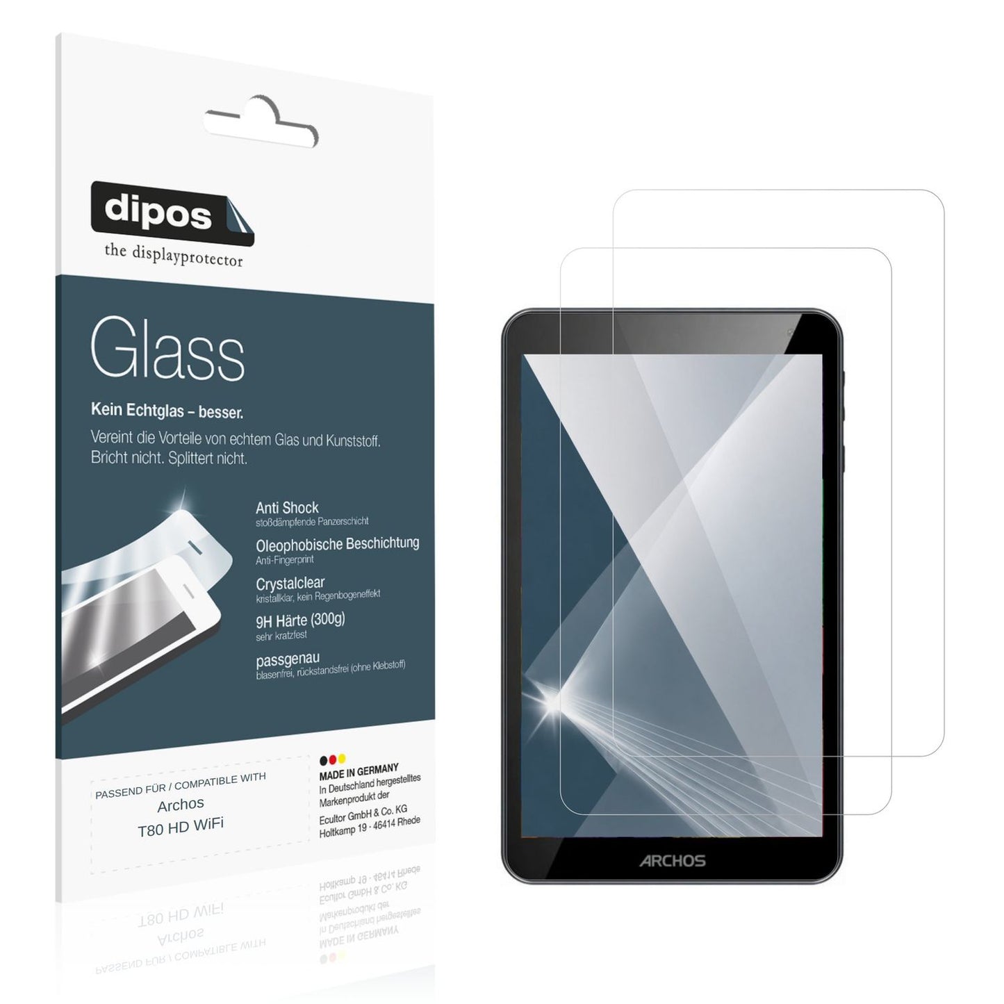 2x 9H Schutzfolie für Archos T80 HD WiFi Panzerfol (1)