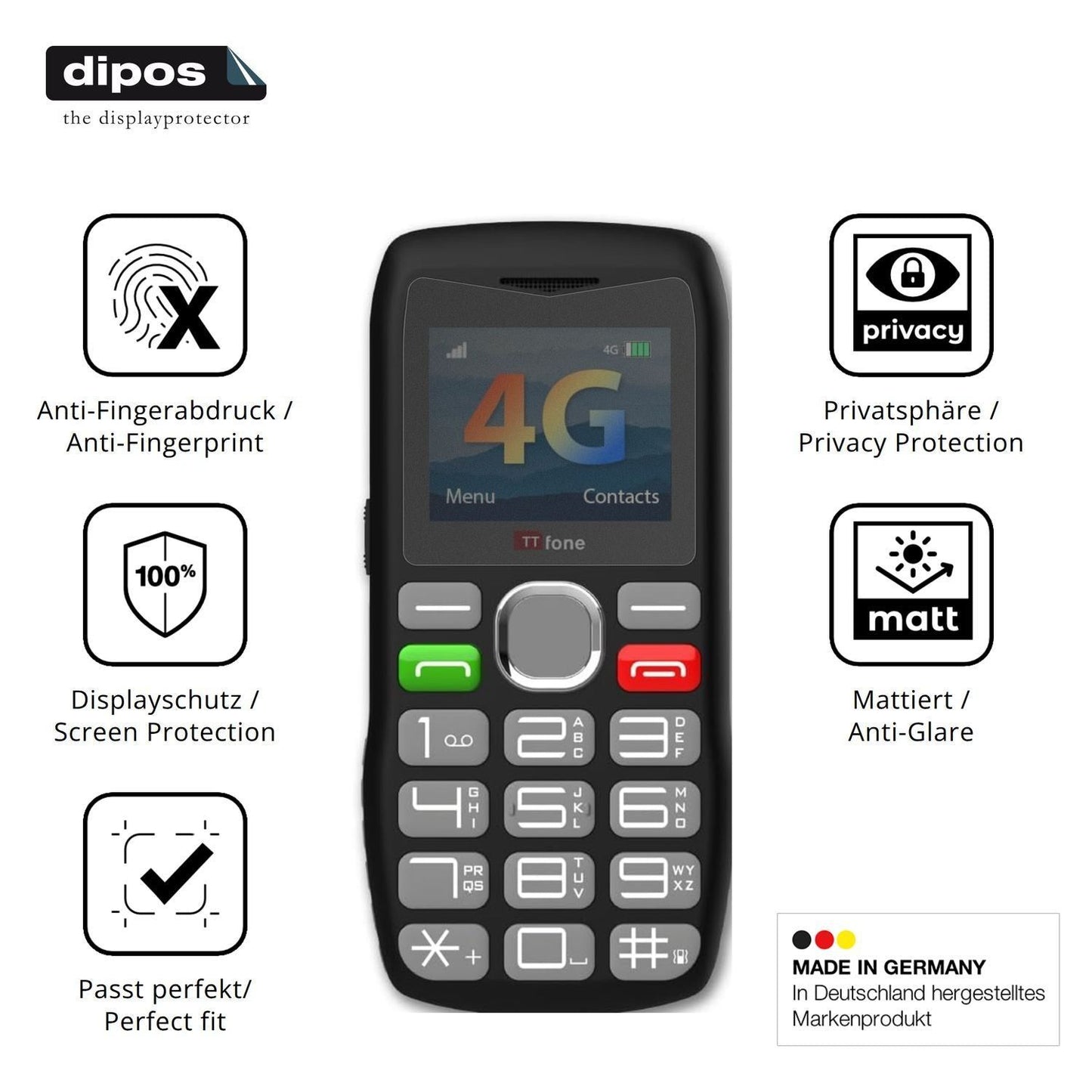 Blickschutzfolie für TTfone TT890 4G matt Schutzfo (5)