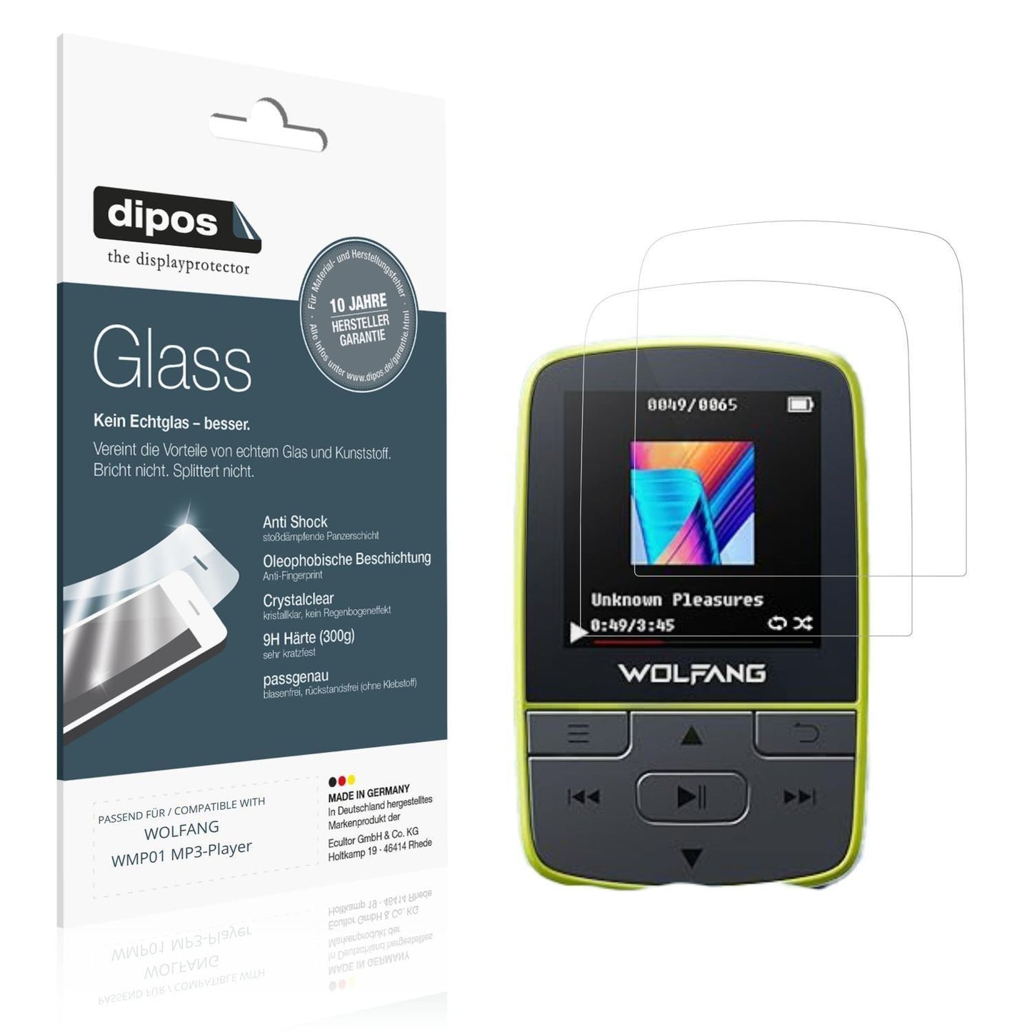 2x 9H Schutzfolie für WOLFANG WMP01 MP3-Player Pan (1)