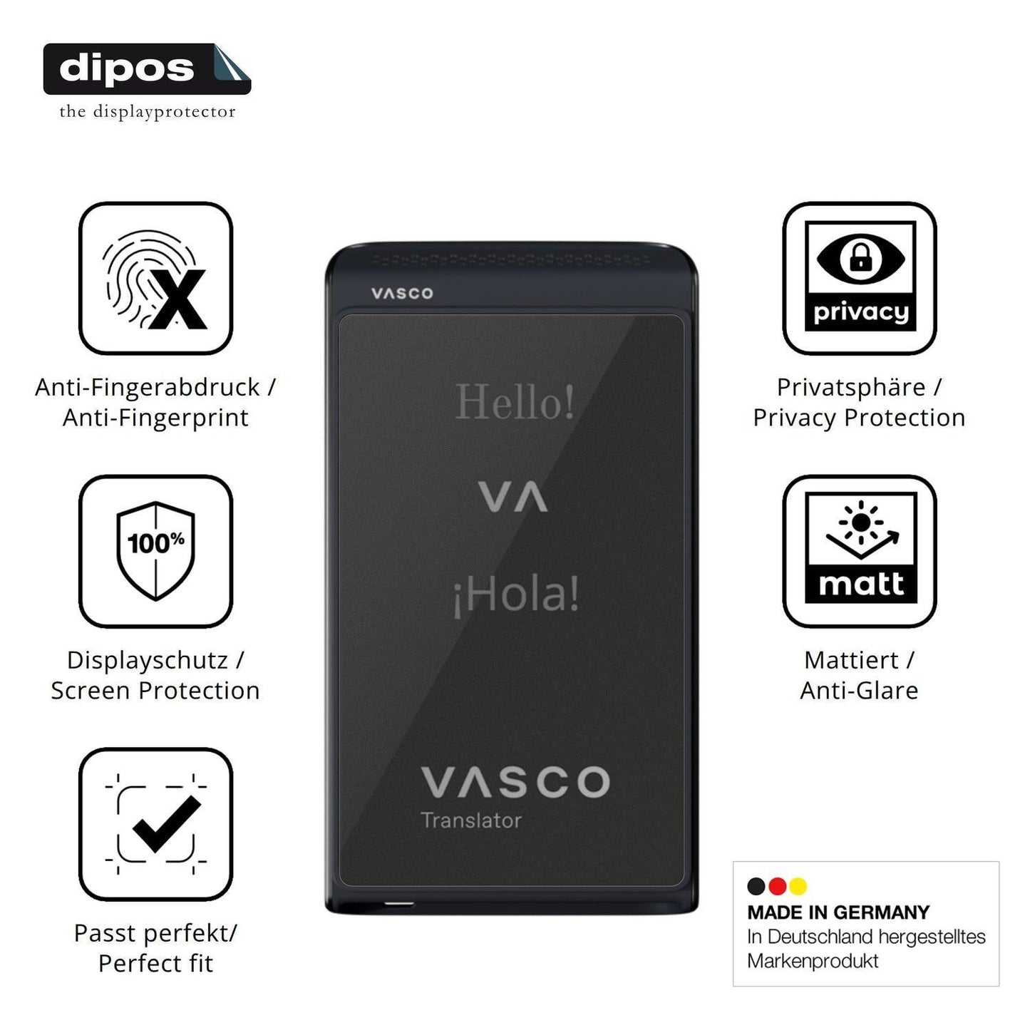 Blickschutzfolie für Vasco Translator Q1 matt Schu (5)