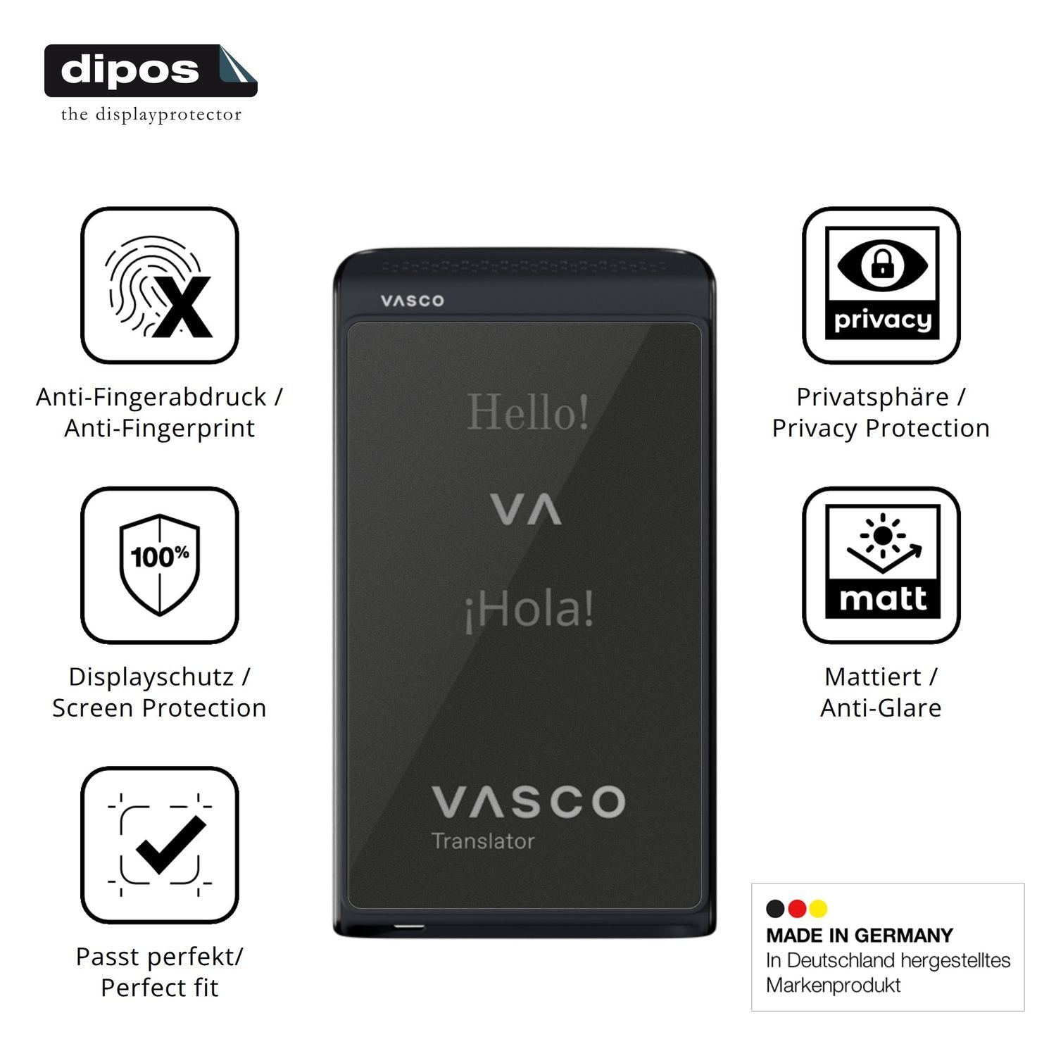 Blickschutzfolie für Vasco Translator Q1 matt Schu (5)