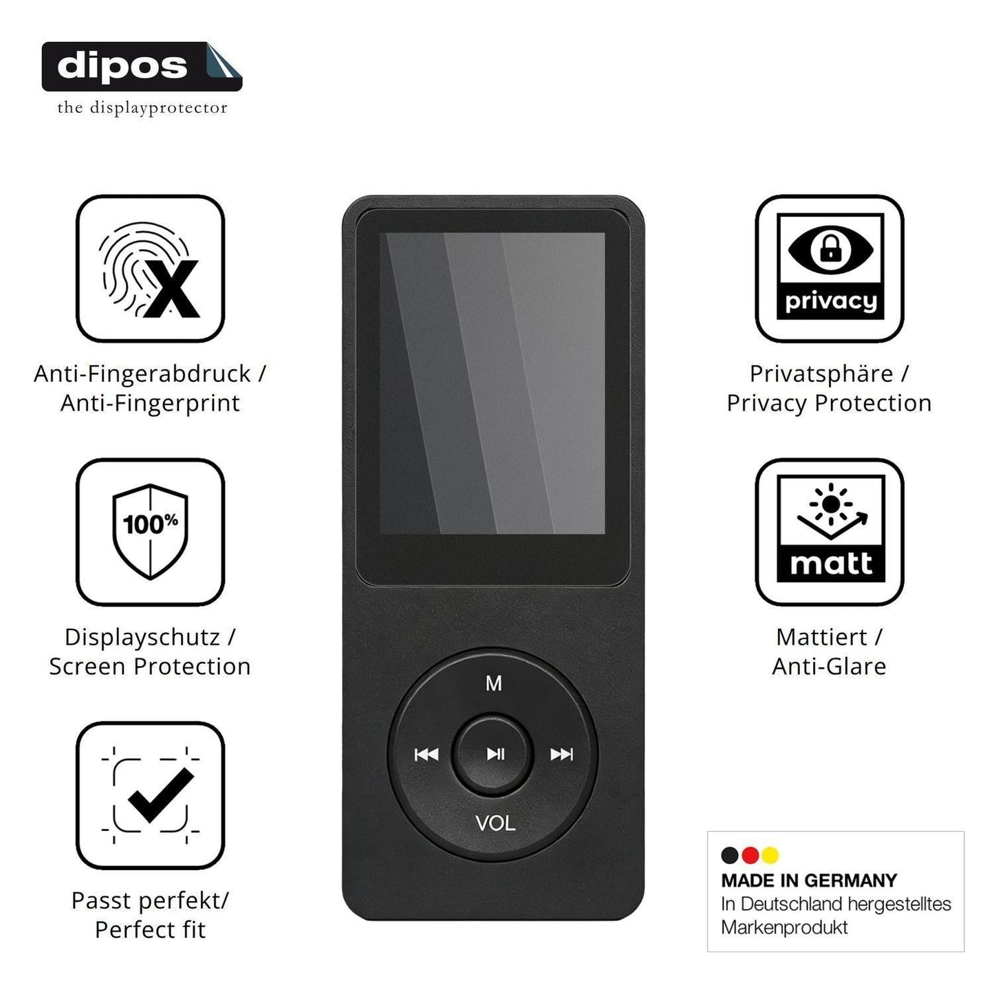 Blickschutzfolie für BORDEAG RT001 MP3-Player matt (5)