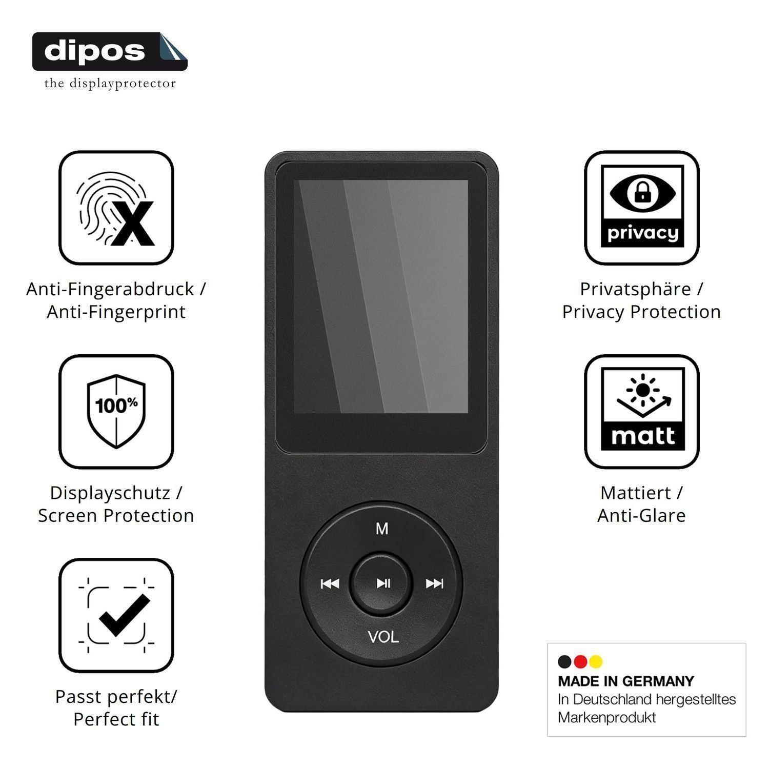 Blickschutzfolie für BORDEAG RT001 MP3-Player matt (5)