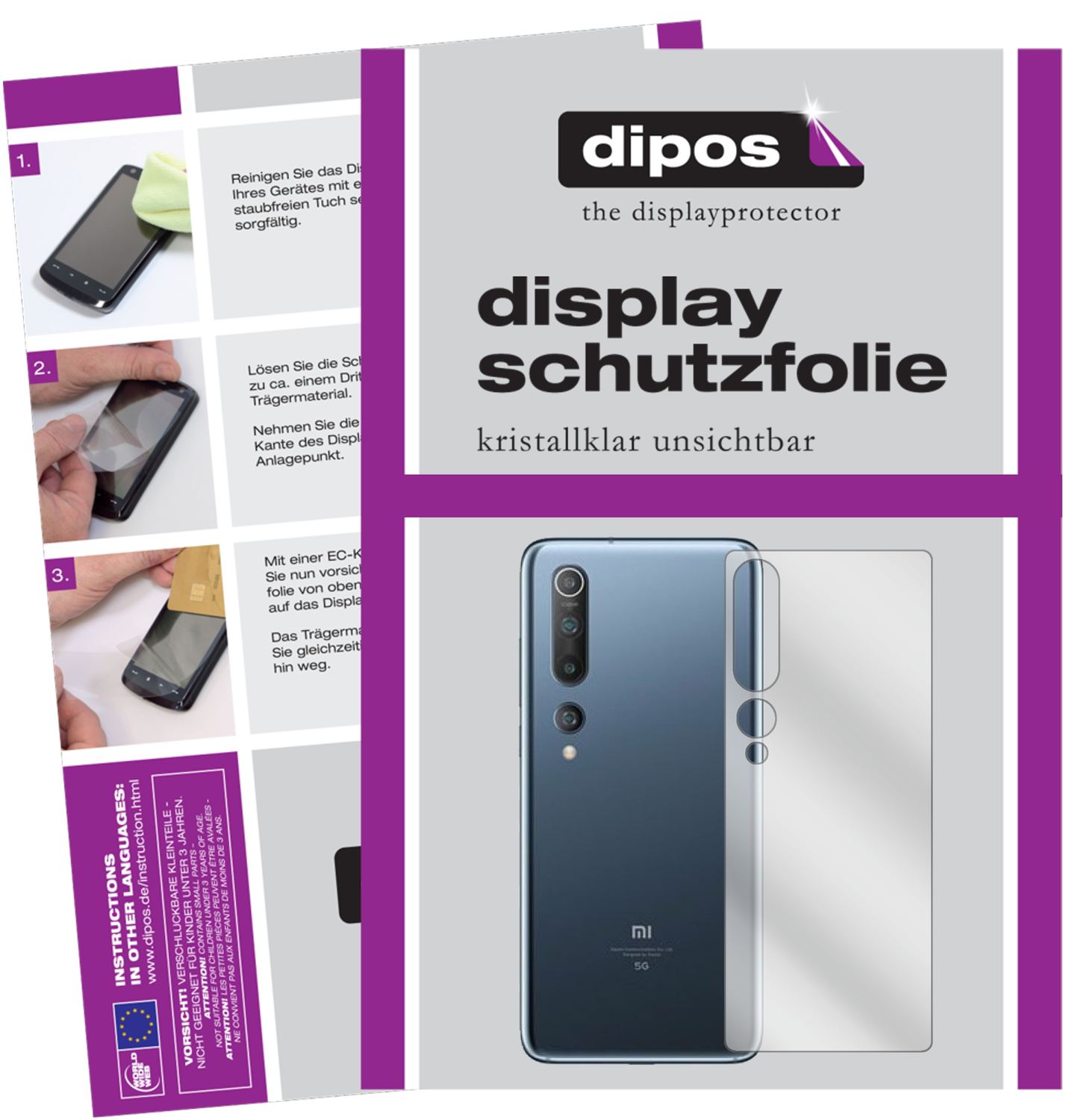 2x Schutzfolie klar für Xiaomi Mi 10 Pro Rückseite (1)