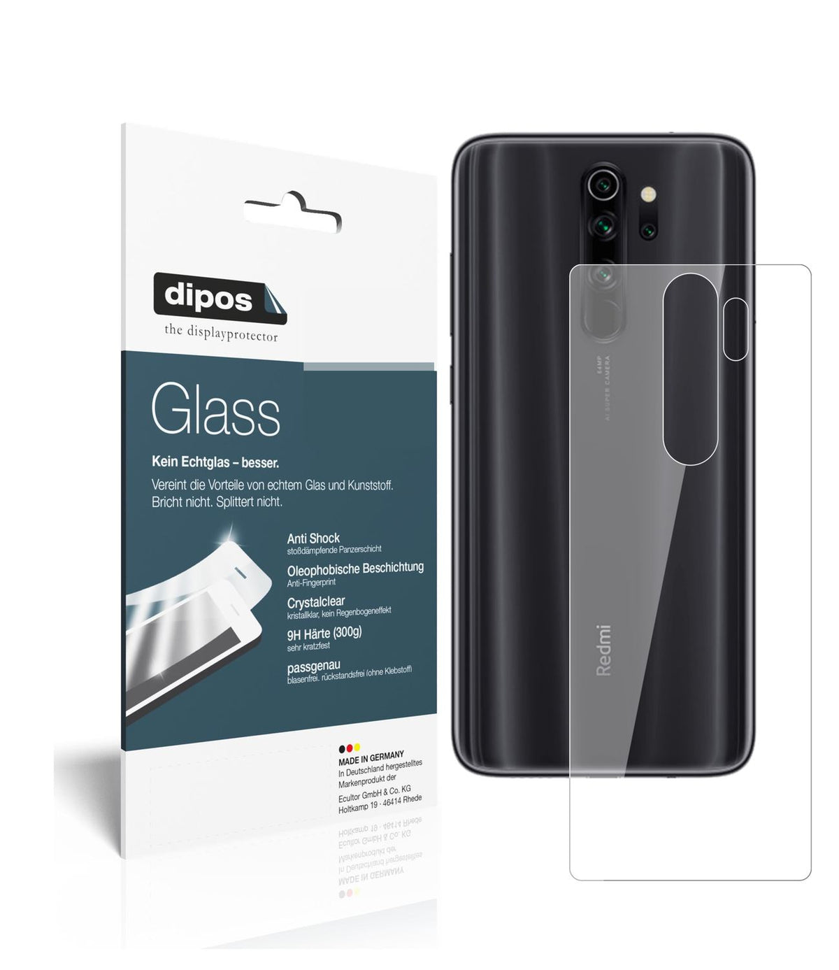 1x 9H Schutzfolie für Xiaomi Redmi Note 8 Rückseit (1)