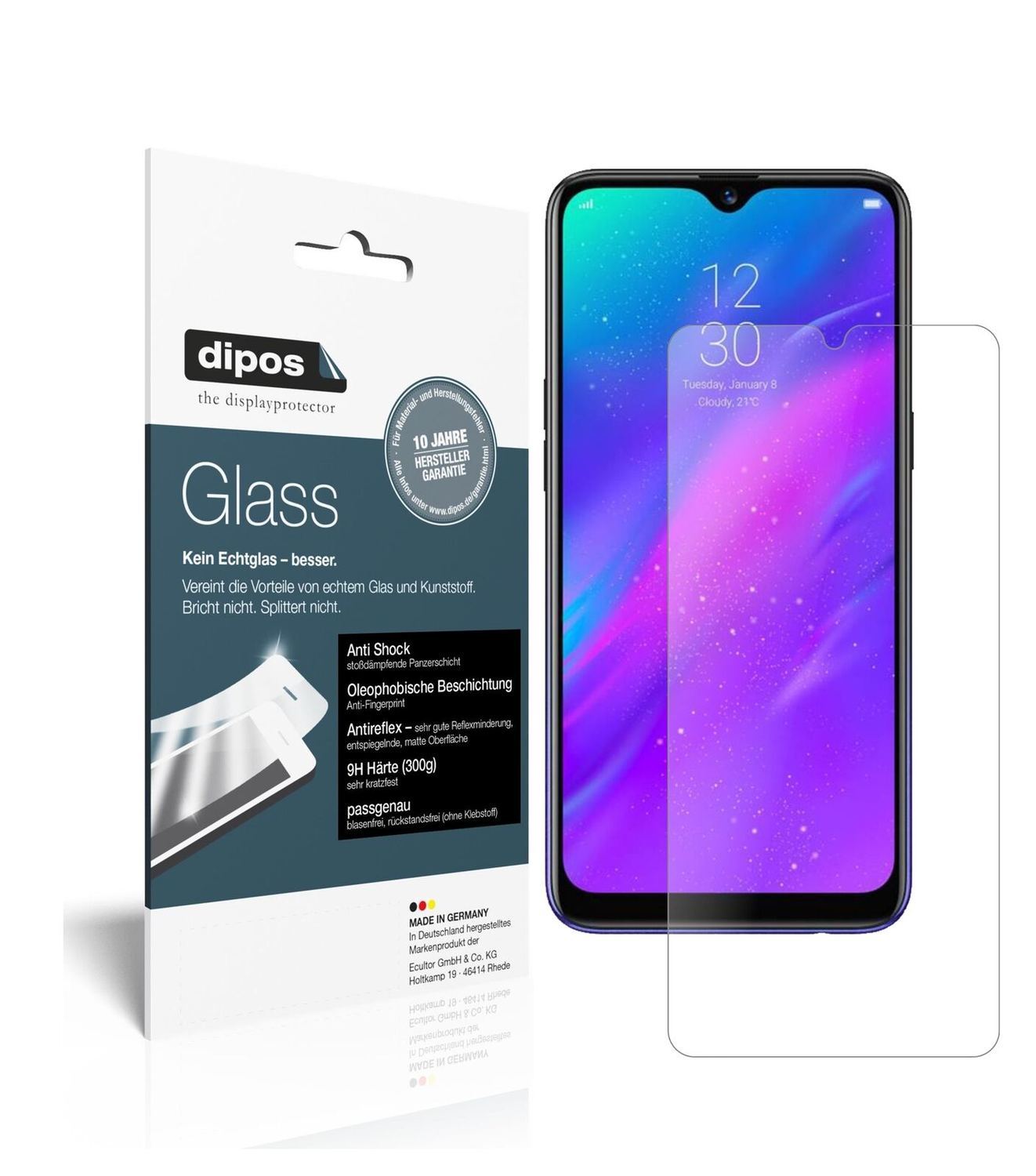 1x 9H Schutzfolie matt für Oppo Realme 3 Panzerfol (2)
