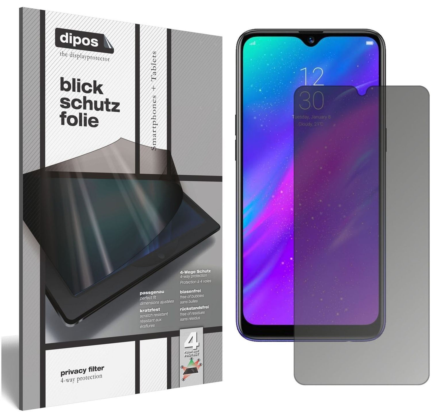 Blickschutzfolie für Oppo Realme 3 matt Schutzfoli (2)