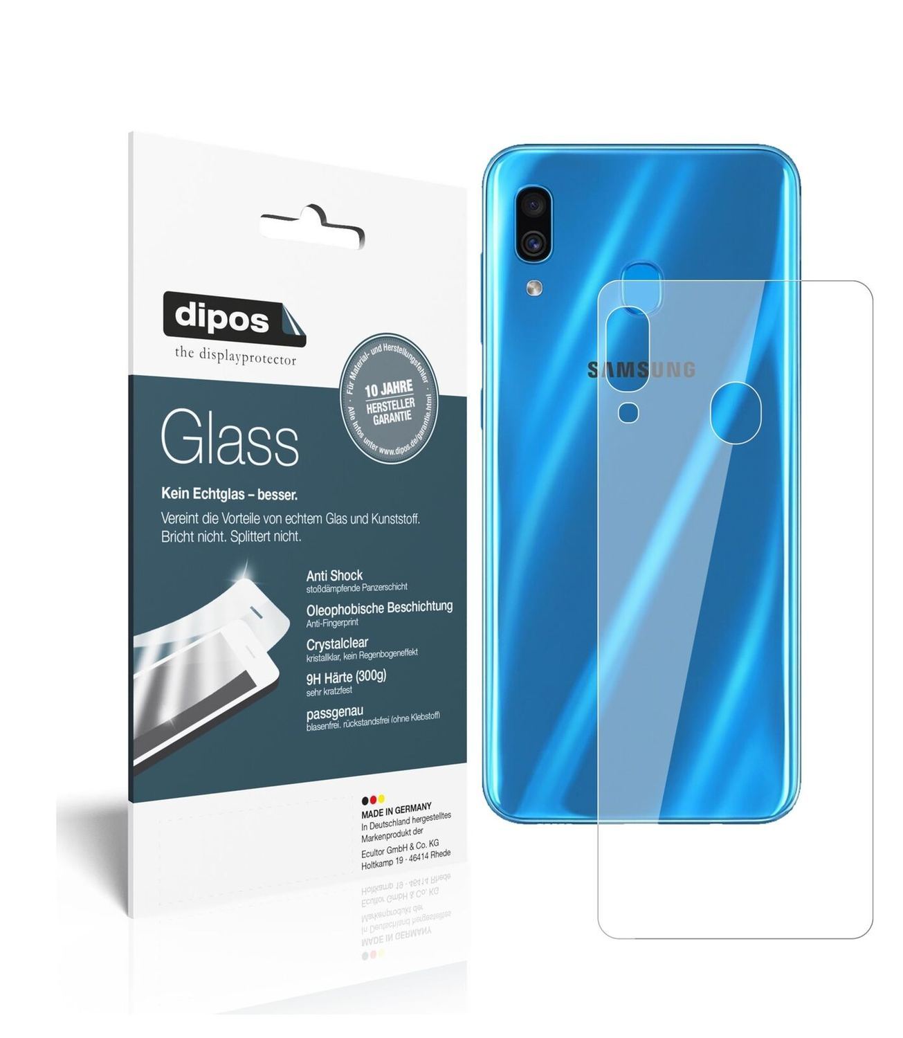 1x 9H Schutzfolie für Samsung Galaxy A30 Rückseite (2)