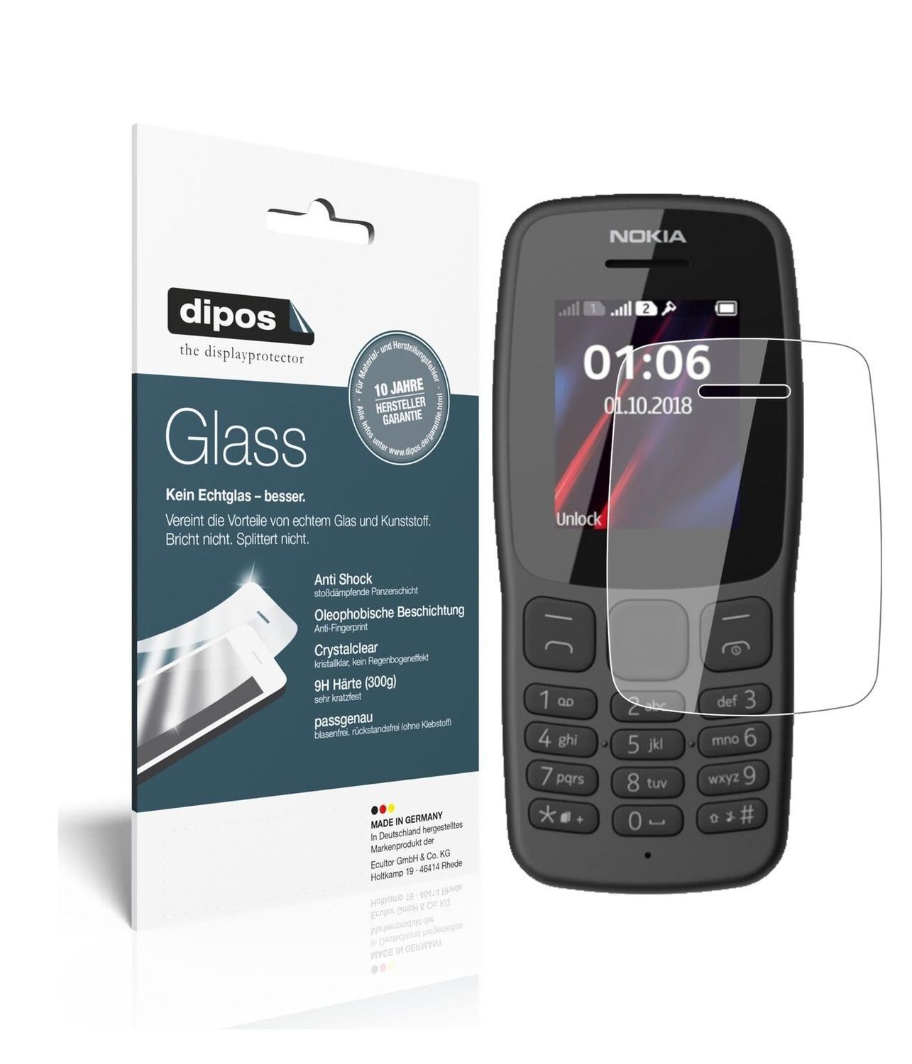 1x 9H Schutzfolie für Nokia 106 (2018) Panzerfolie (2)