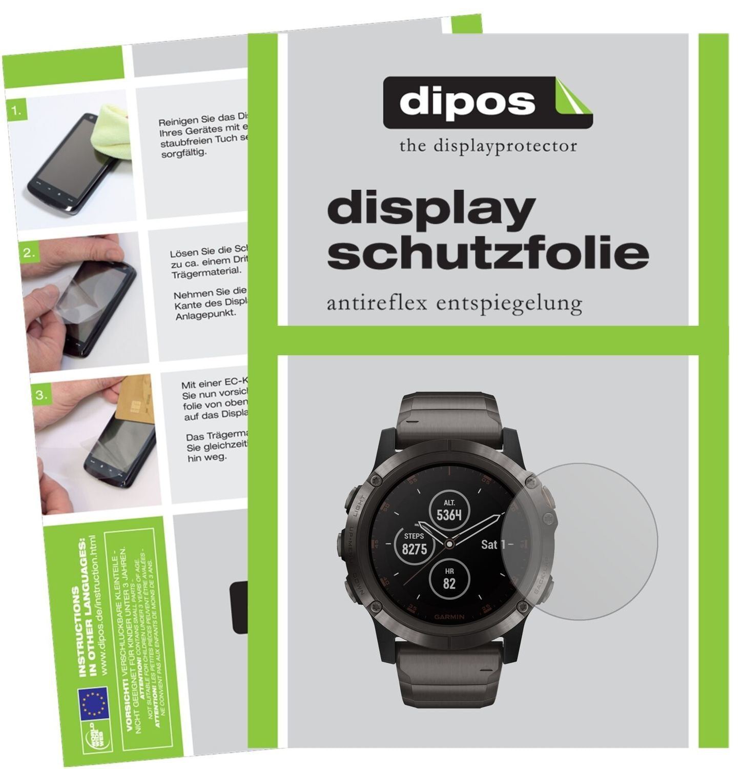 5x Schutzfolie matt für Garmin fenix 5 Plus (47mm) (2)