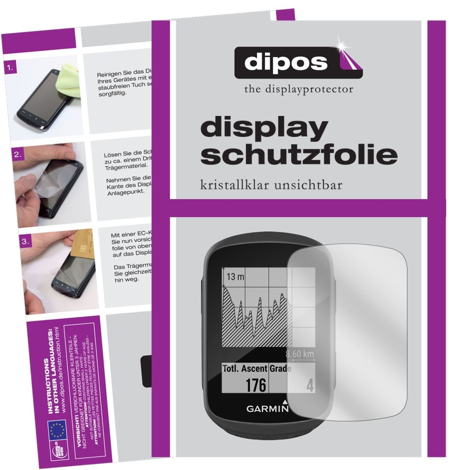 3x Schutzfolie klar für Garmin Edge 130 Display-Sc (1)