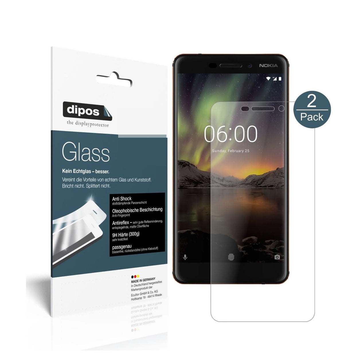 2x 9H Schutzfolie matt für Nokia 6 (2018) Panzerfo (1)