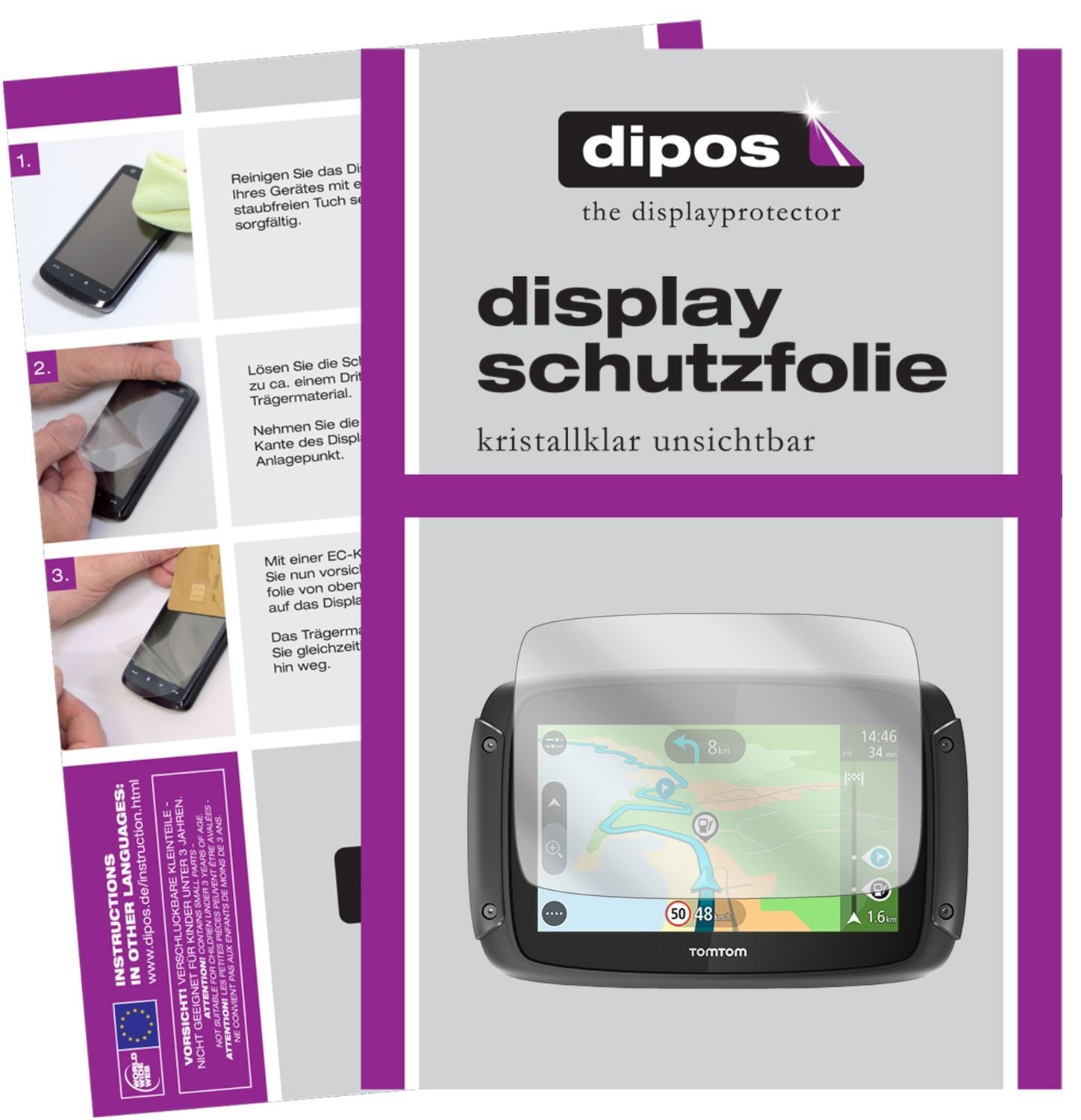 3x Schutzfolie klar für TomTom Rider 450 Display-S (1)