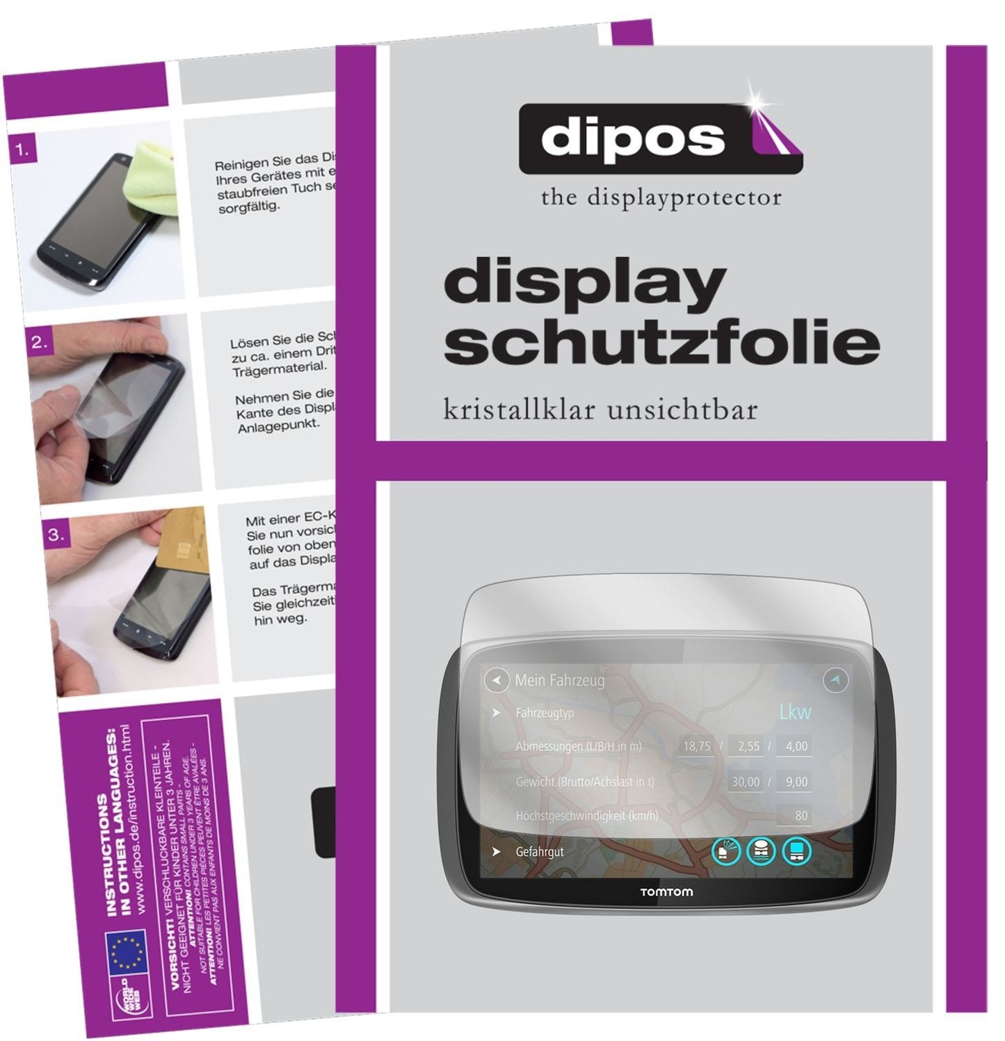 3x Schutzfolie klar für TomTom Pro 7250 Display-Sc (1)