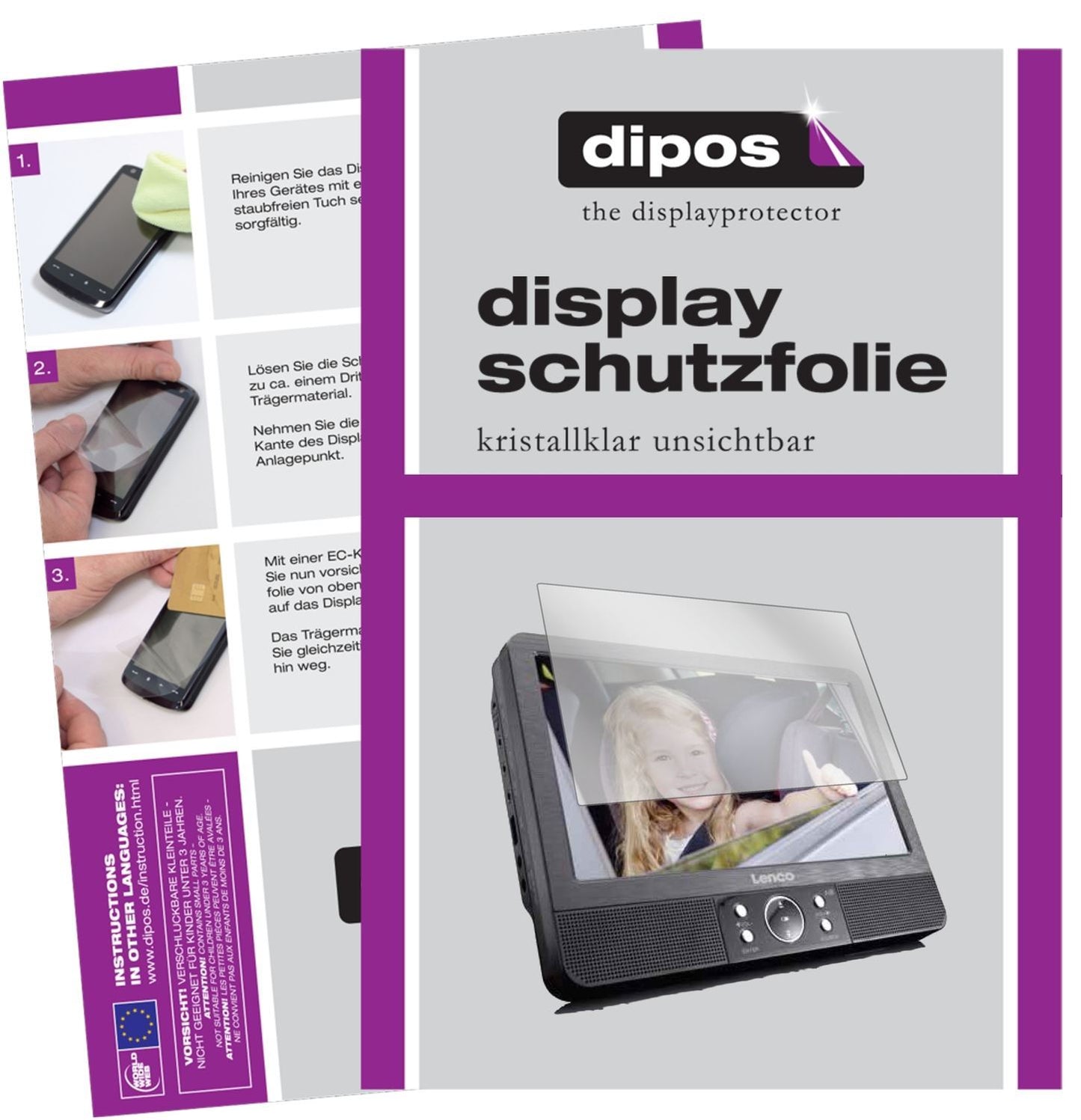 3x Schutzfolie klar für Lenco DVP-939 Display-Schu (1)
