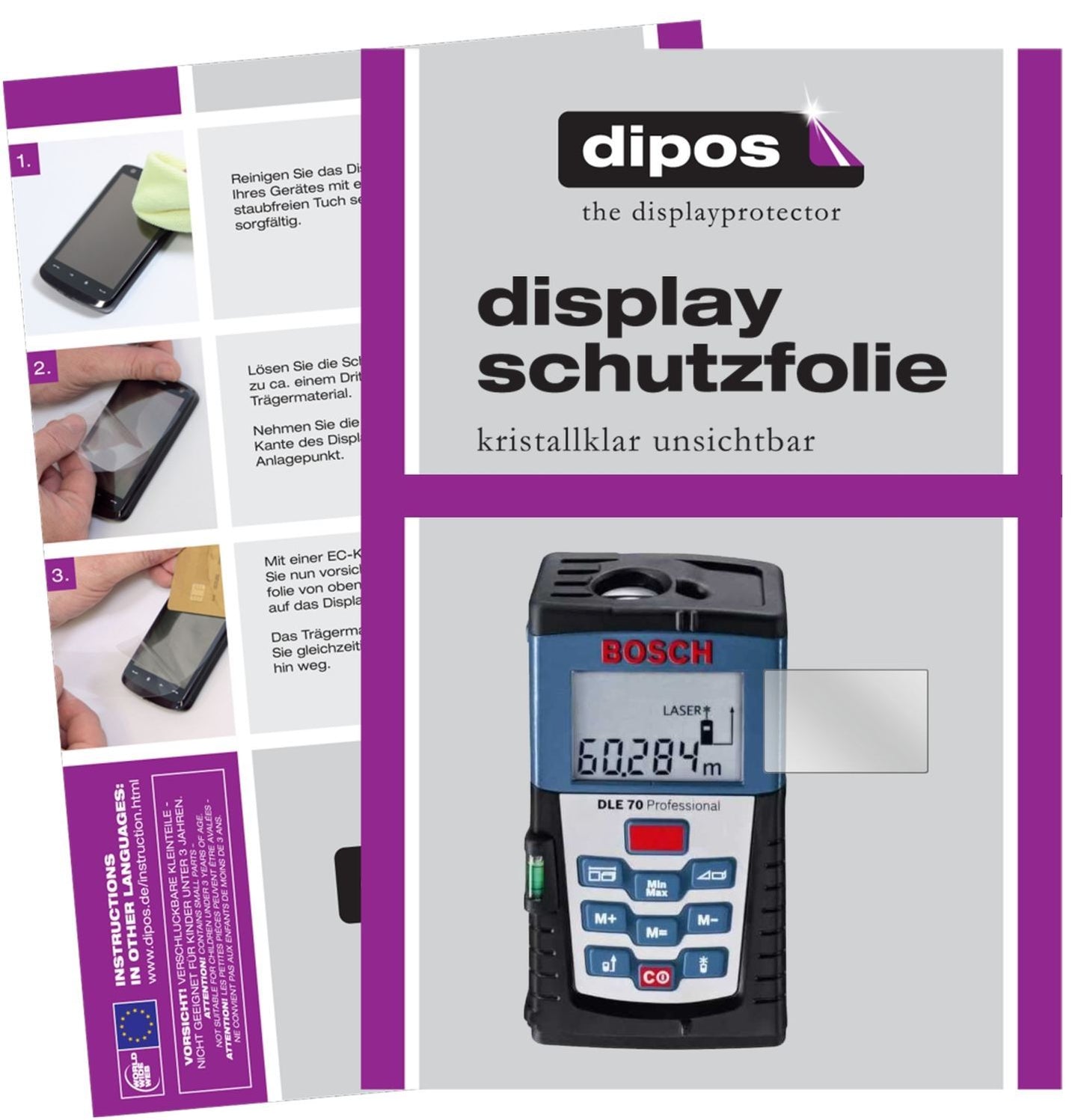 3x Schutzfolie klar für Bosch DLE 70 Professional  (1)
