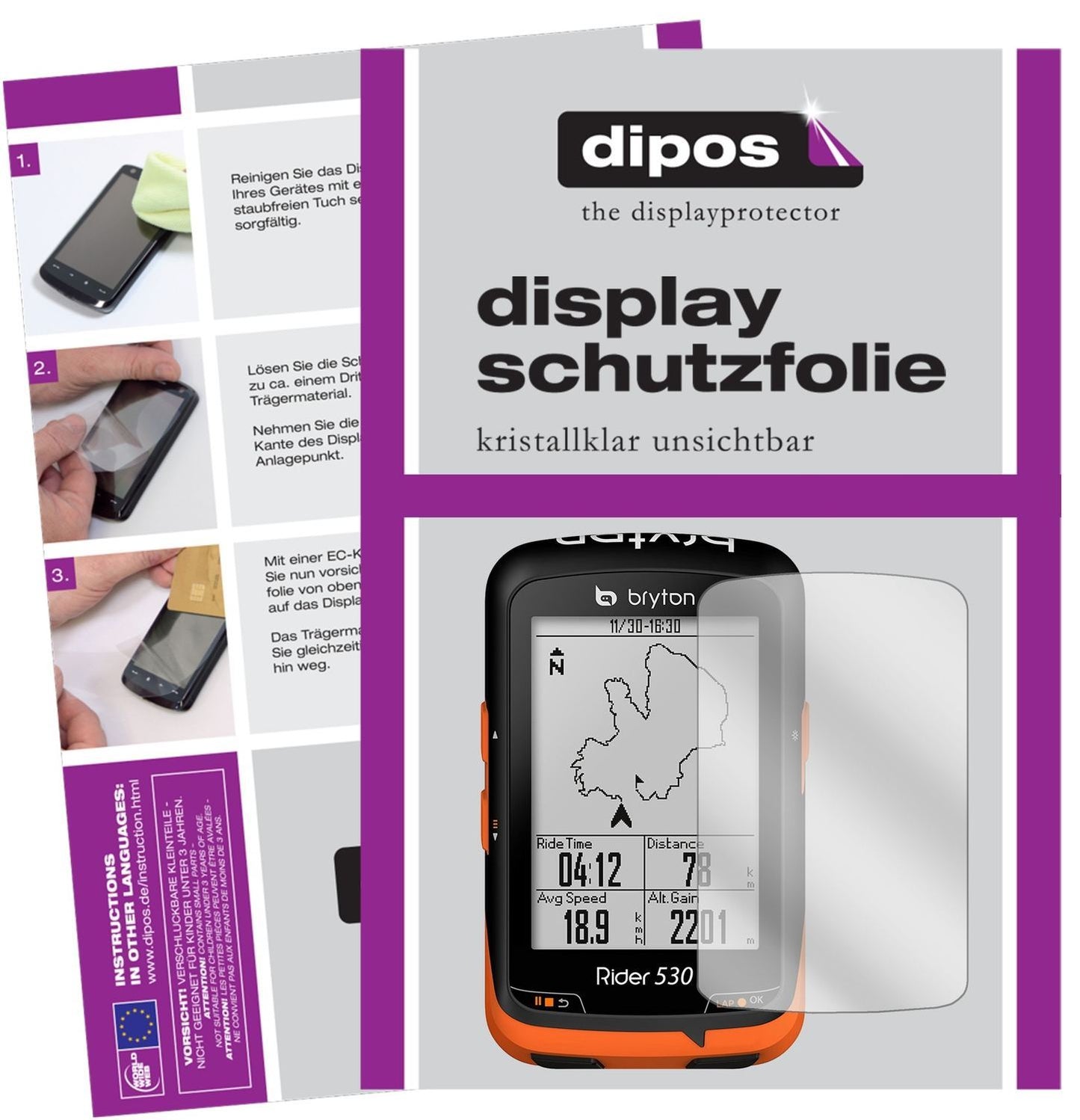 3x Schutzfolie klar für Bryton Rider 530 Display-S (1)