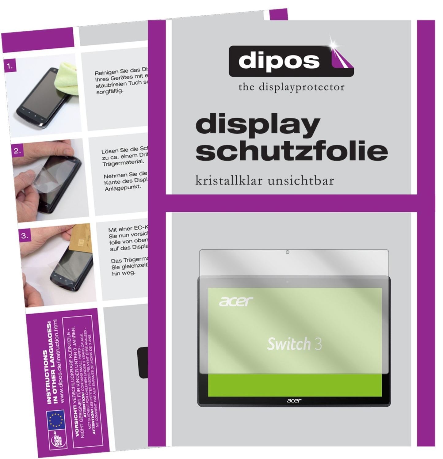 2x Schutzfolie klar für Acer Switch 3 SW312-31 Dis (1)