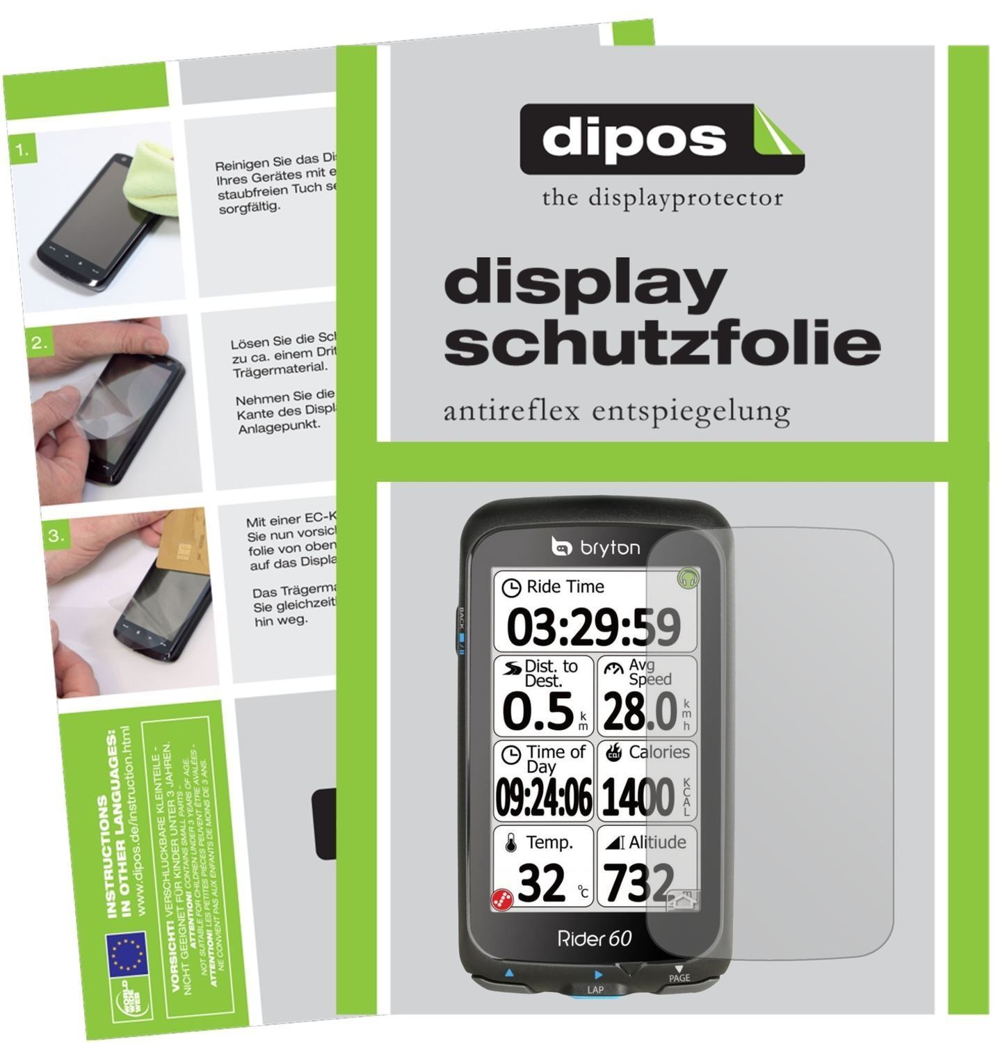 3x Schutzfolie matt für Bryton Rider 60 Display-Sc (1)