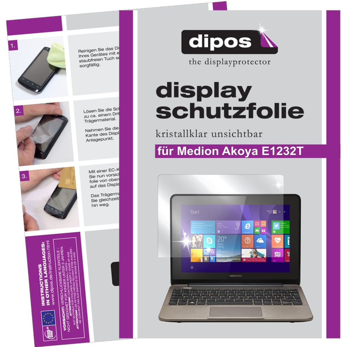 2x Schutzfolie klar für Akoya E1223T (MD 99410) Me (1)