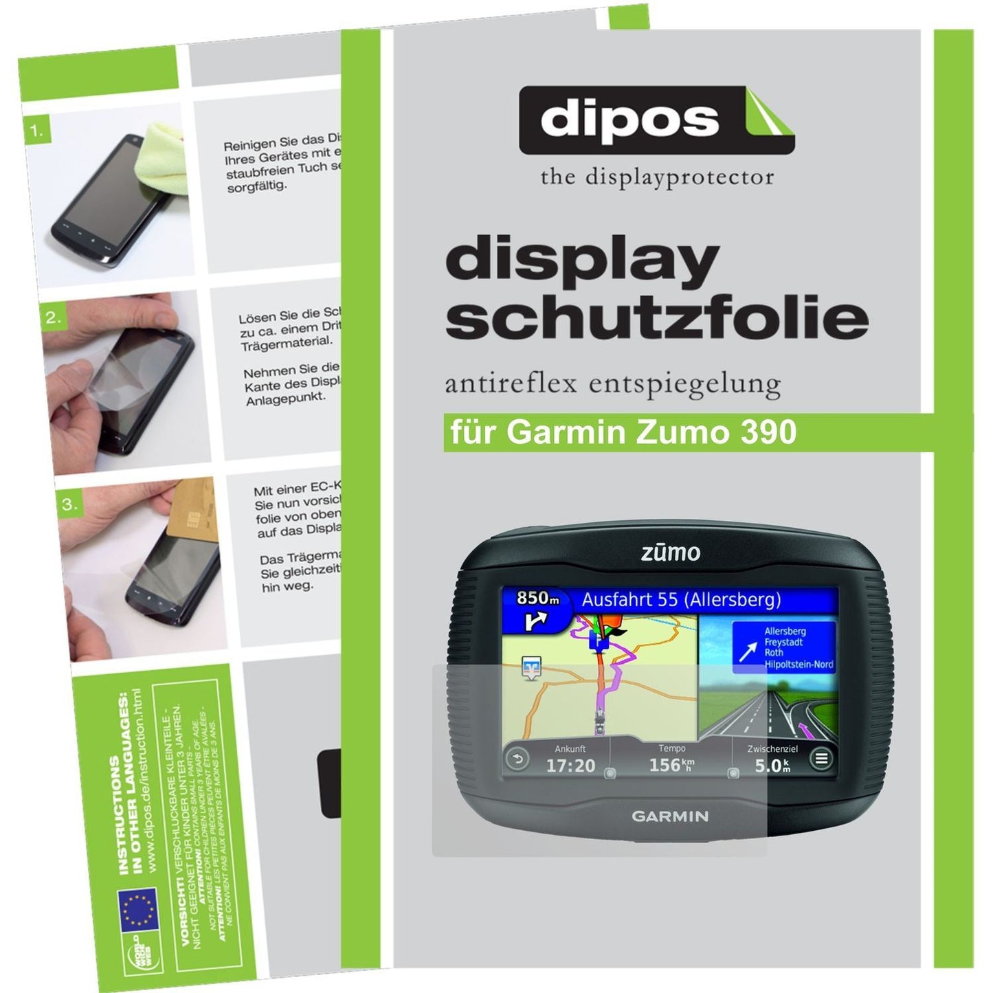 3x Schutzfolie matt für 390LM Zumo Garmin Display- (1)