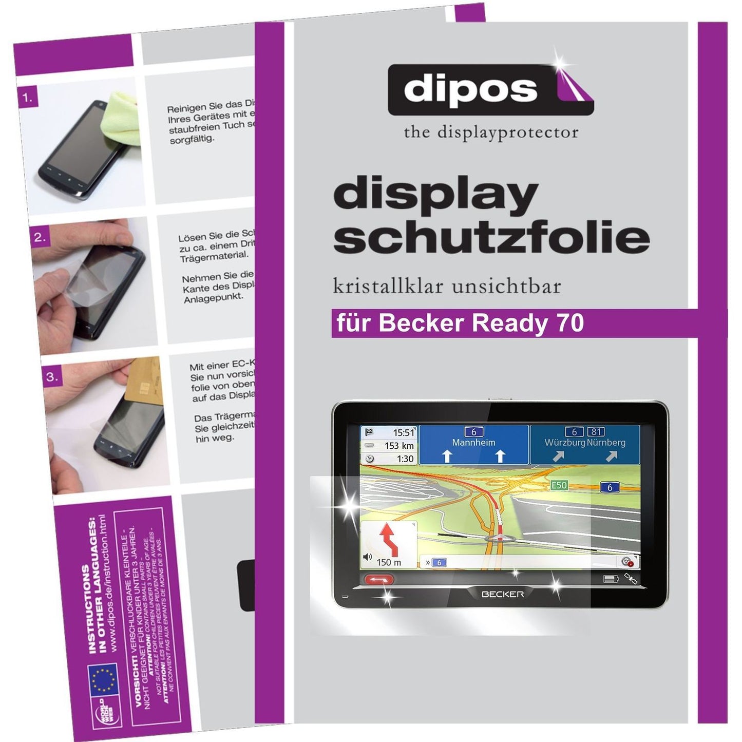 3x Schutzfolie klar für Ready 70 Becker Display-Sc (1)
