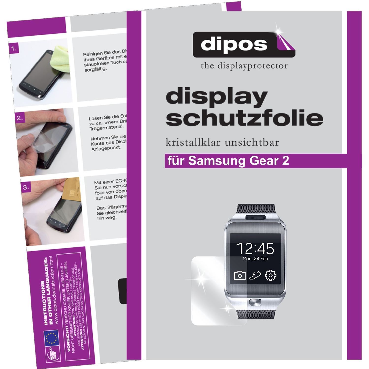 2x Schutzfolie klar für Gear 2 Samsung Display-Sch (1)