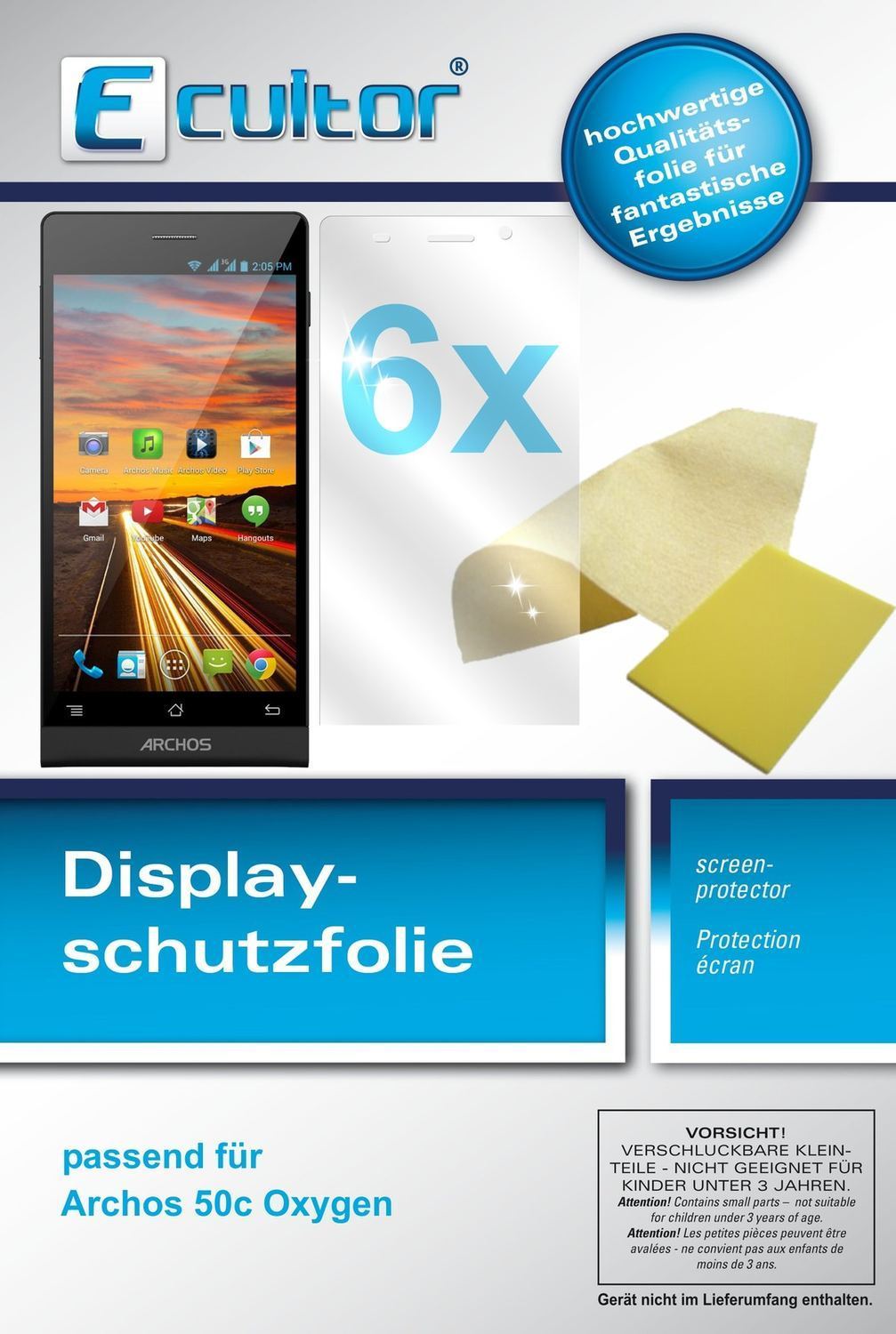 6x Schutzfolie klar für 50c Oxygen Archos Display- (1)