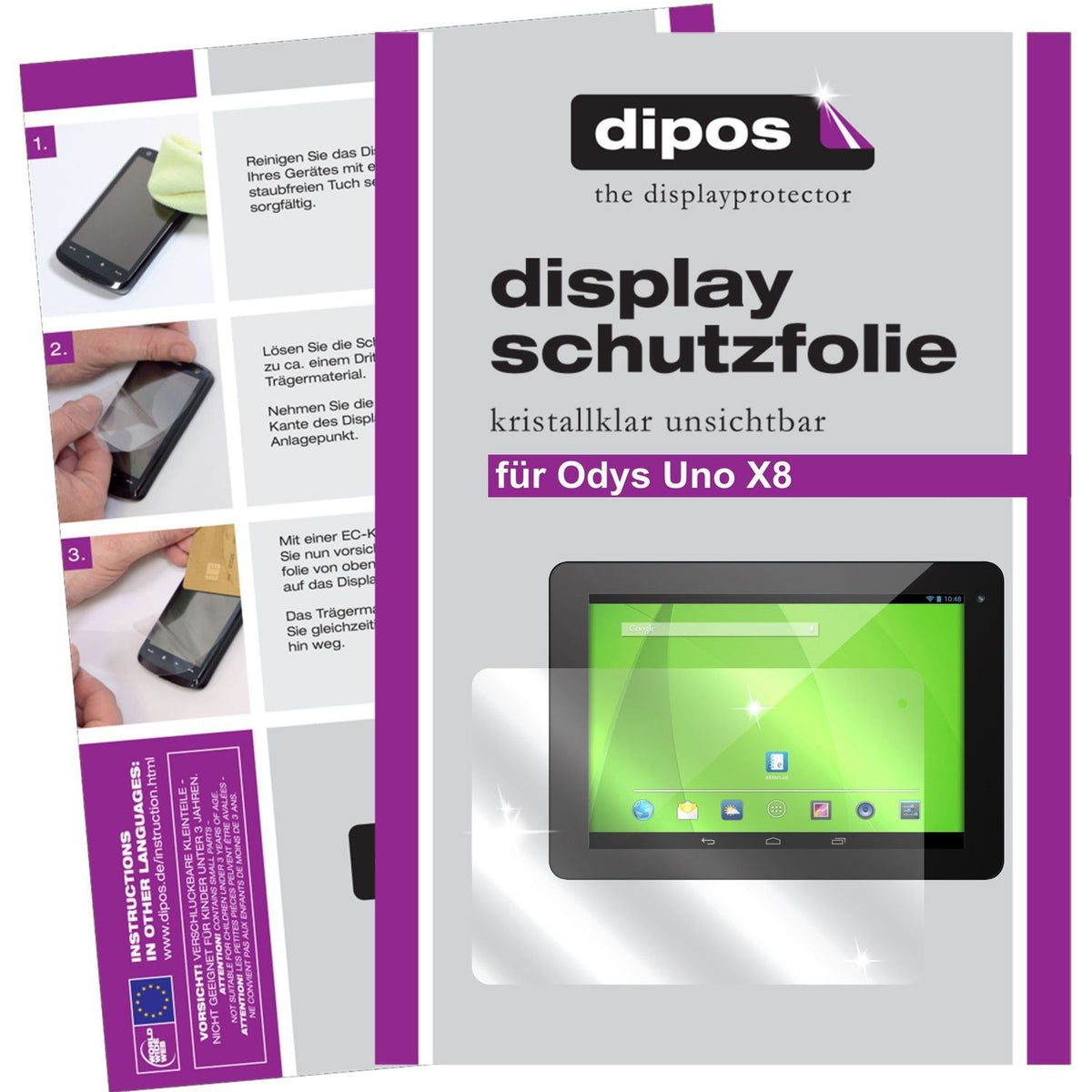 2x Schutzfolie klar für Uno X 8 Odys Display-Schut (1)