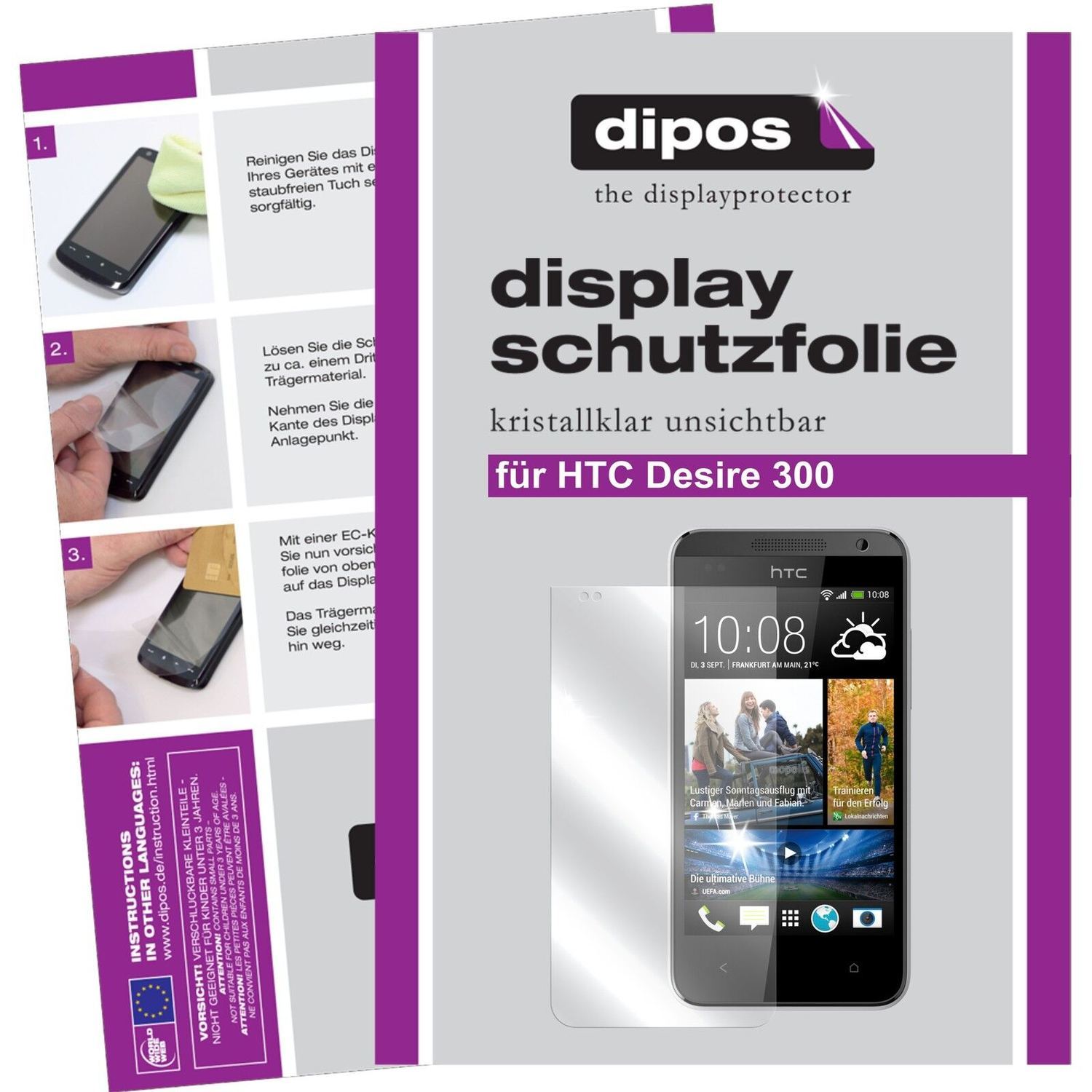 2x Schutzfolie klar für Desire 300 HTC Display-Sch (1)