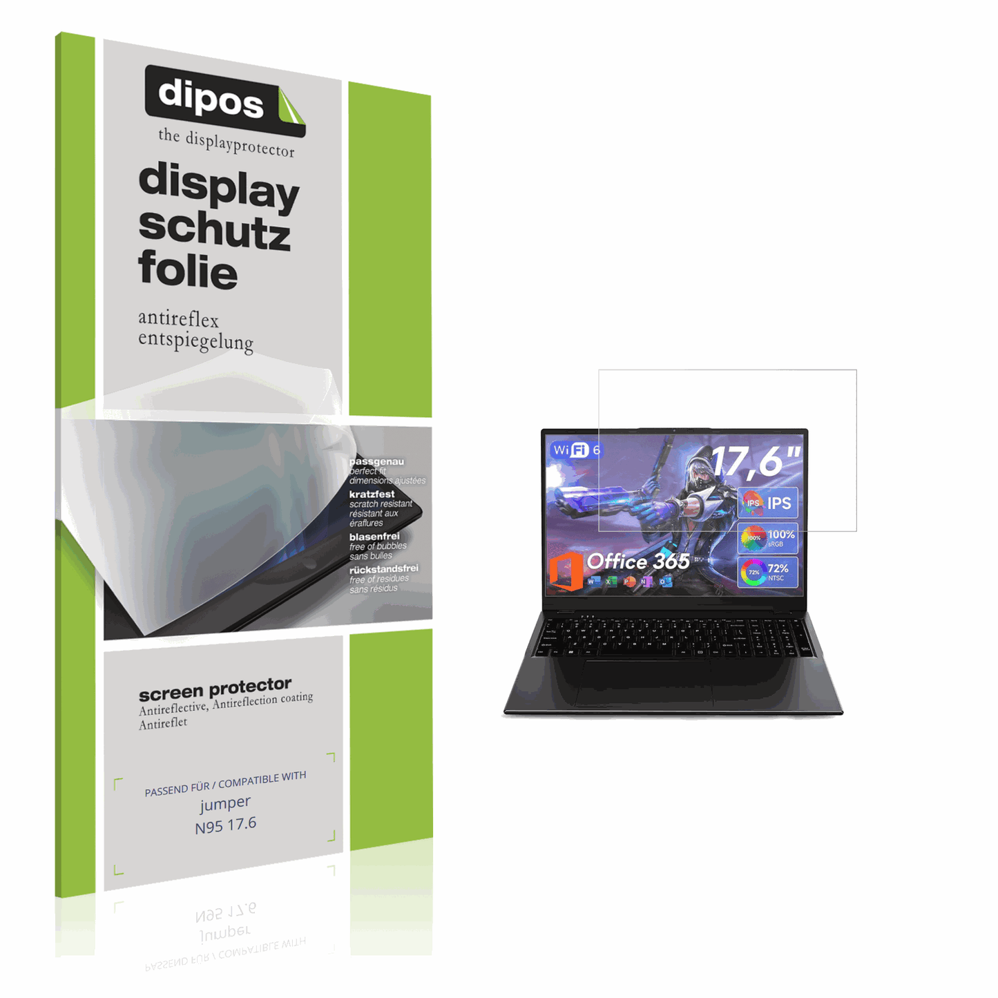 Matte Displayschutzfolie von dipos passend für jumper N95 17.6, präziser Zuschnitt und blasenfrei montiert