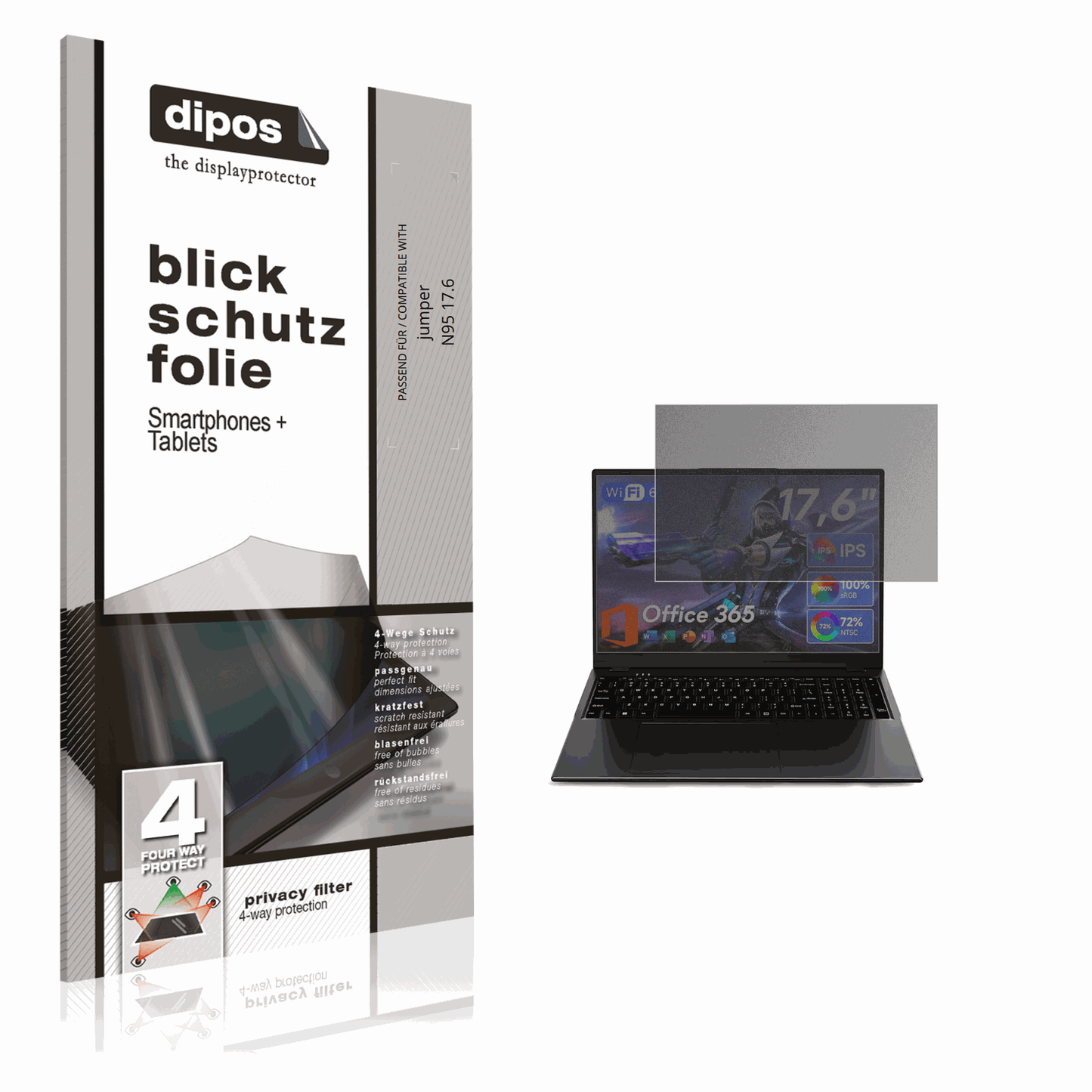 Blickschutzfolie von dipos passend für jumper N95 17.6, präziser Zuschnitt und blasenfrei montiert