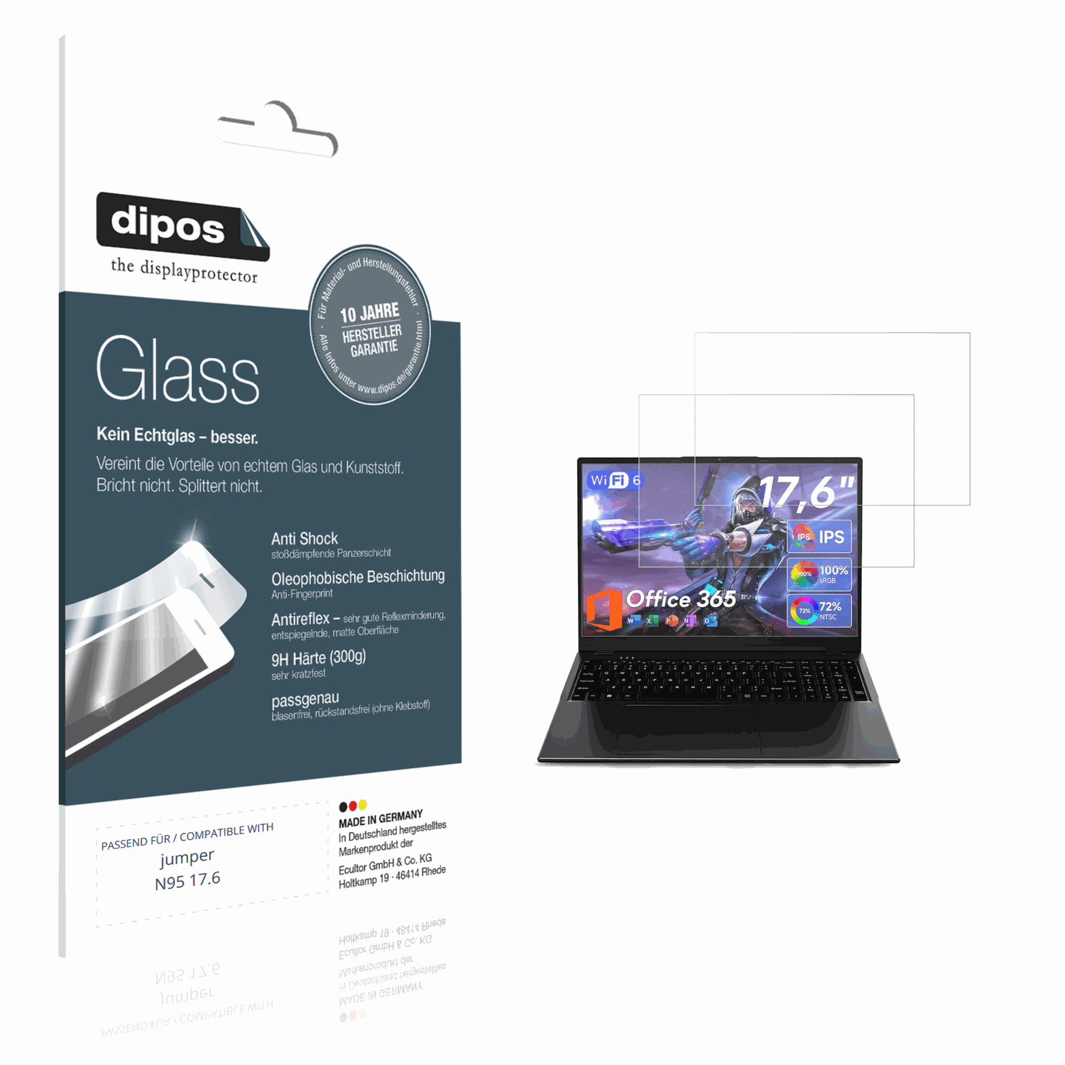 Matte Displayschutzfolie von dipos passend für jumper N95 17.6, 9H kratzfest und blasenfrei montiert