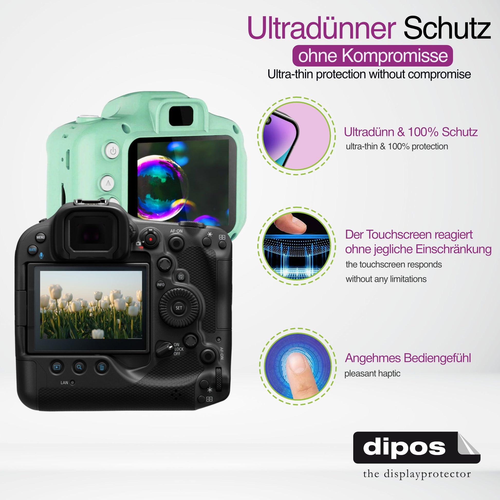 dipos Displayschutz für Rollei Compactline 10X, transparente Oberfläche, geringe Dicke und perfekte Passform