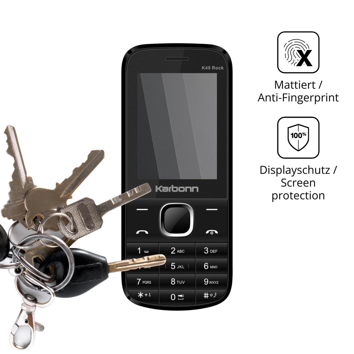 dipos Displayschutz für Karbonn K49 Rock, mattierte Oberfläche, Blickschutzfilter und perfekter Passform
