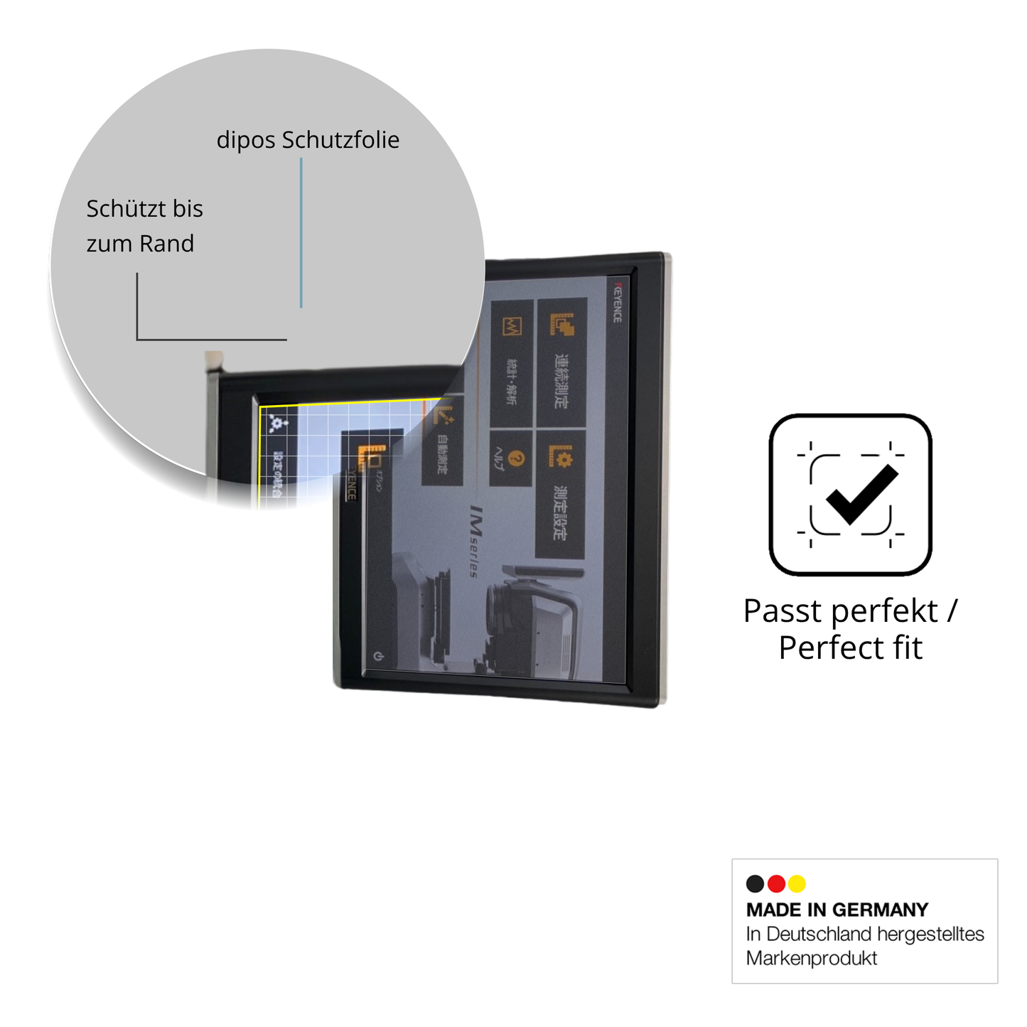 Schutz gegen Kratzer auf dem Keyence IM-X1330 Glas durch Schlüssel oder Ähnliches