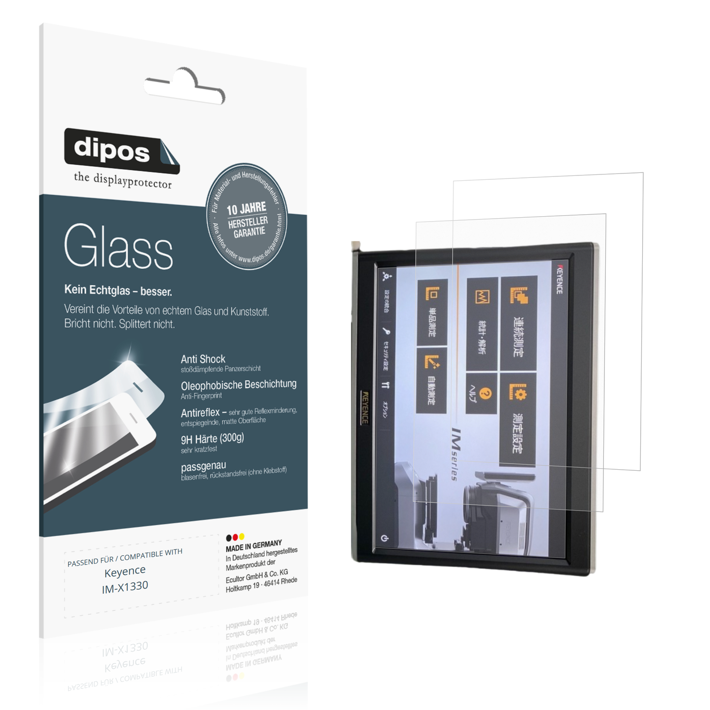 Matte Displayschutzfolie von dipos passend für Keyence IM-X1330, 9H kratzfest und blasenfrei montiert