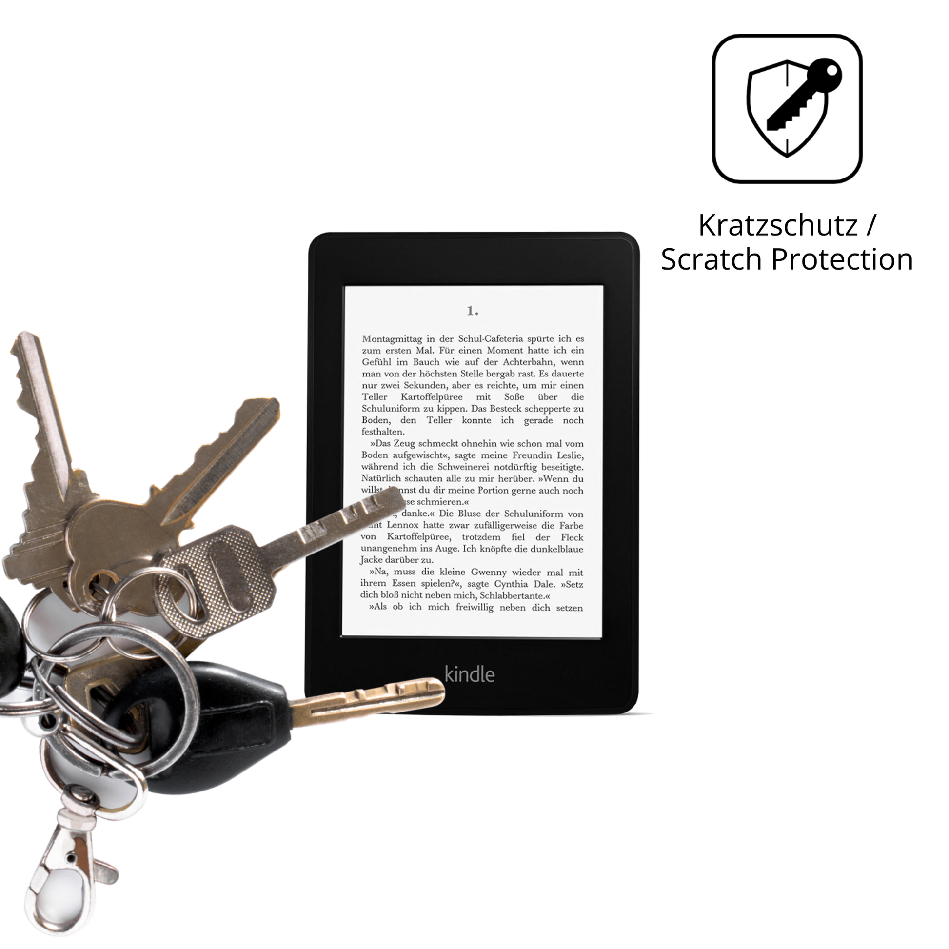 Schutz gegen Kratzer auf dem Kindle Paperwhite 6 Zoll 2012 Glas durch Schlüssel oder Ähnliches