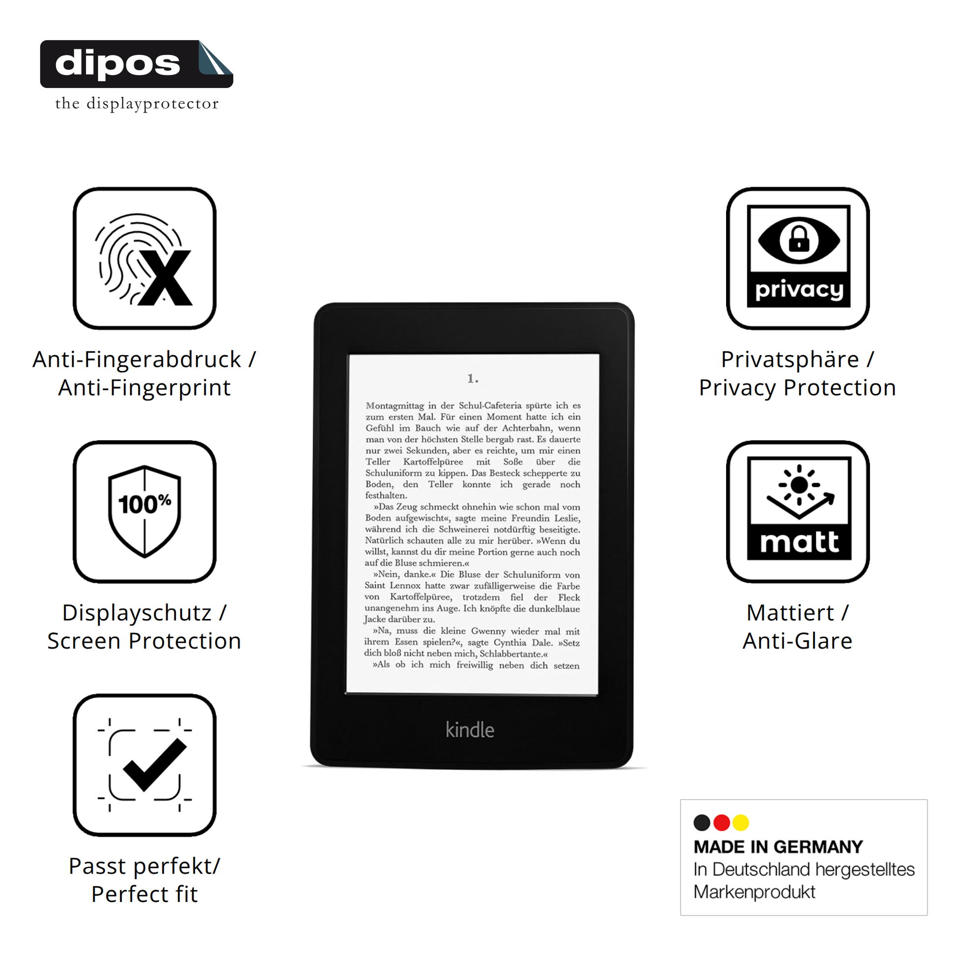 Privatsphäre-Schutz durch Sichtschutz-Folie passend zugeschnitten für Kindle Paperwhite 6 Zoll 2012