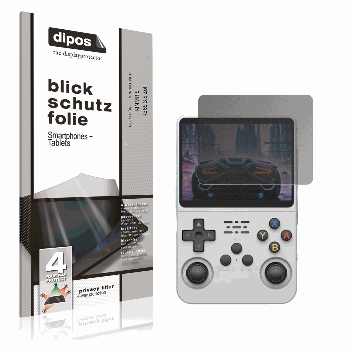 Blickschutzfolie von dipos passend für KINMRIS R36S 3.5 Zoll, präziser Zuschnitt und blasenfrei montiert