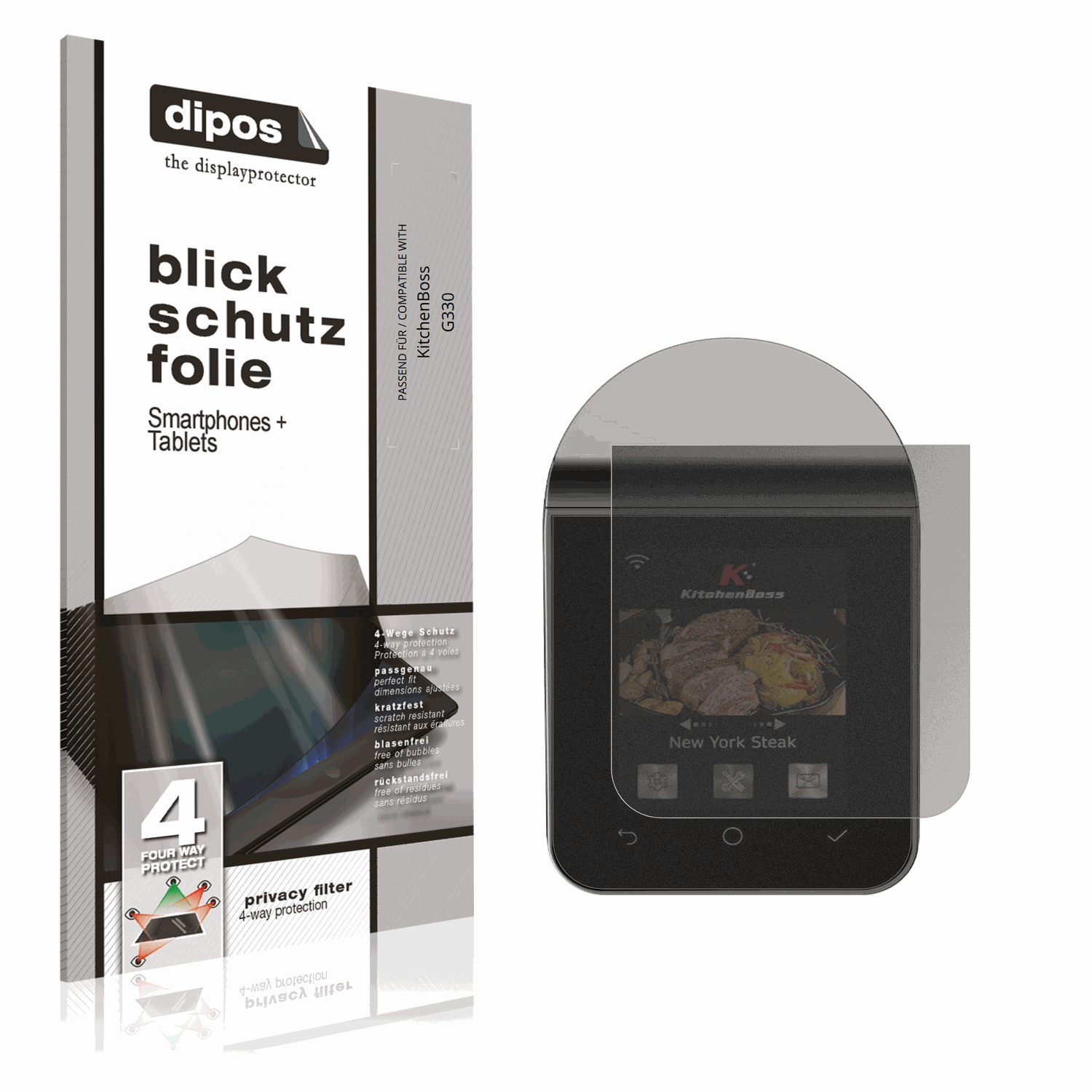 Blickschutzfolie von dipos passend für KitchenBoss G330, präziser Zuschnitt und blasenfrei montiert