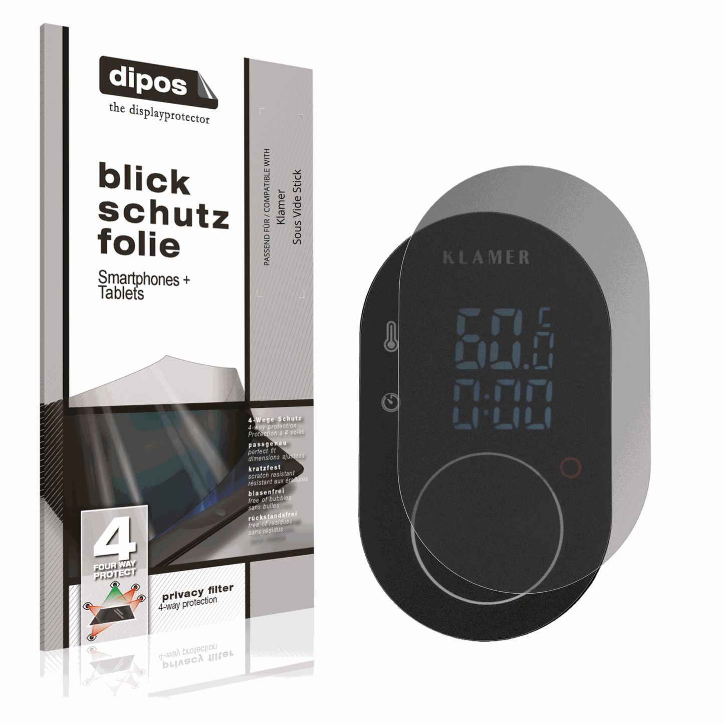 Blickschutzfolie von dipos passend für Klamer Sous Vide Stick, präziser Zuschnitt und blasenfrei montiert