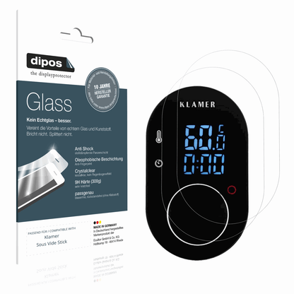 Klare Displayschutzfolie von dipos passend für Klamer Sous Vide Stick, 9H kratzfest und blasenfrei montiert