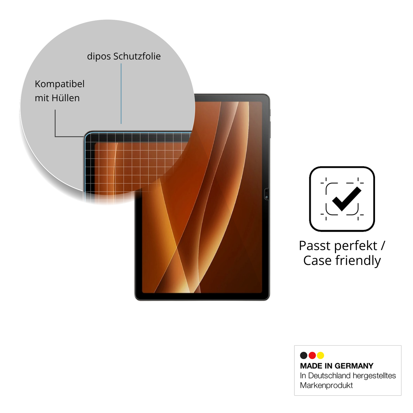 Schutzfolie mit optimaler Passform, zur Verwendung mit Hüllen geeignet