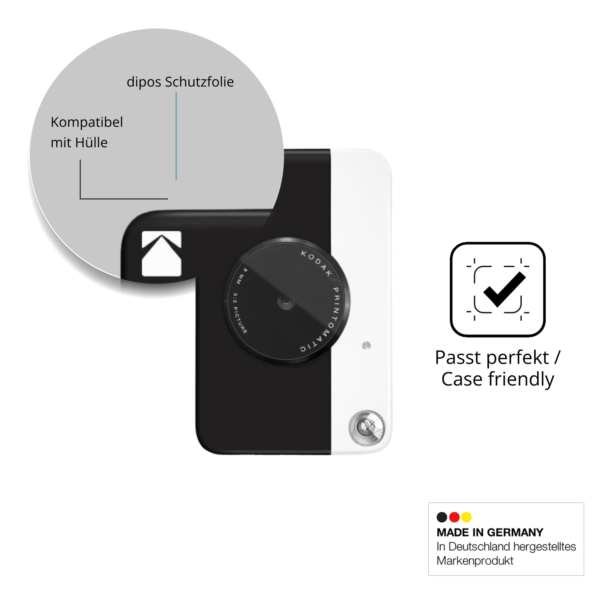 Schutzfolie mit optimaler Passform, zur Verwendung mit Hüllen geeignet