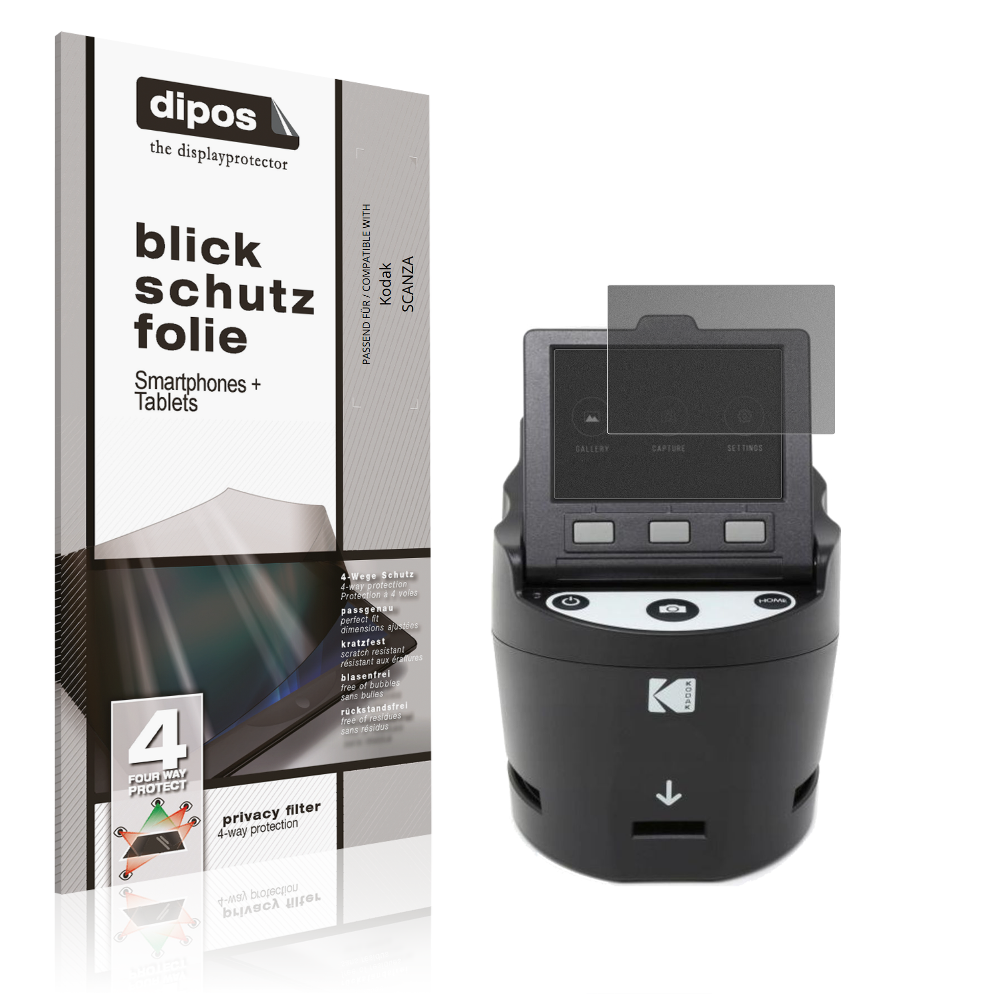 Blickschutzfolie von dipos passend für Kodak SCANZA, präziser Zuschnitt und blasenfrei montiert