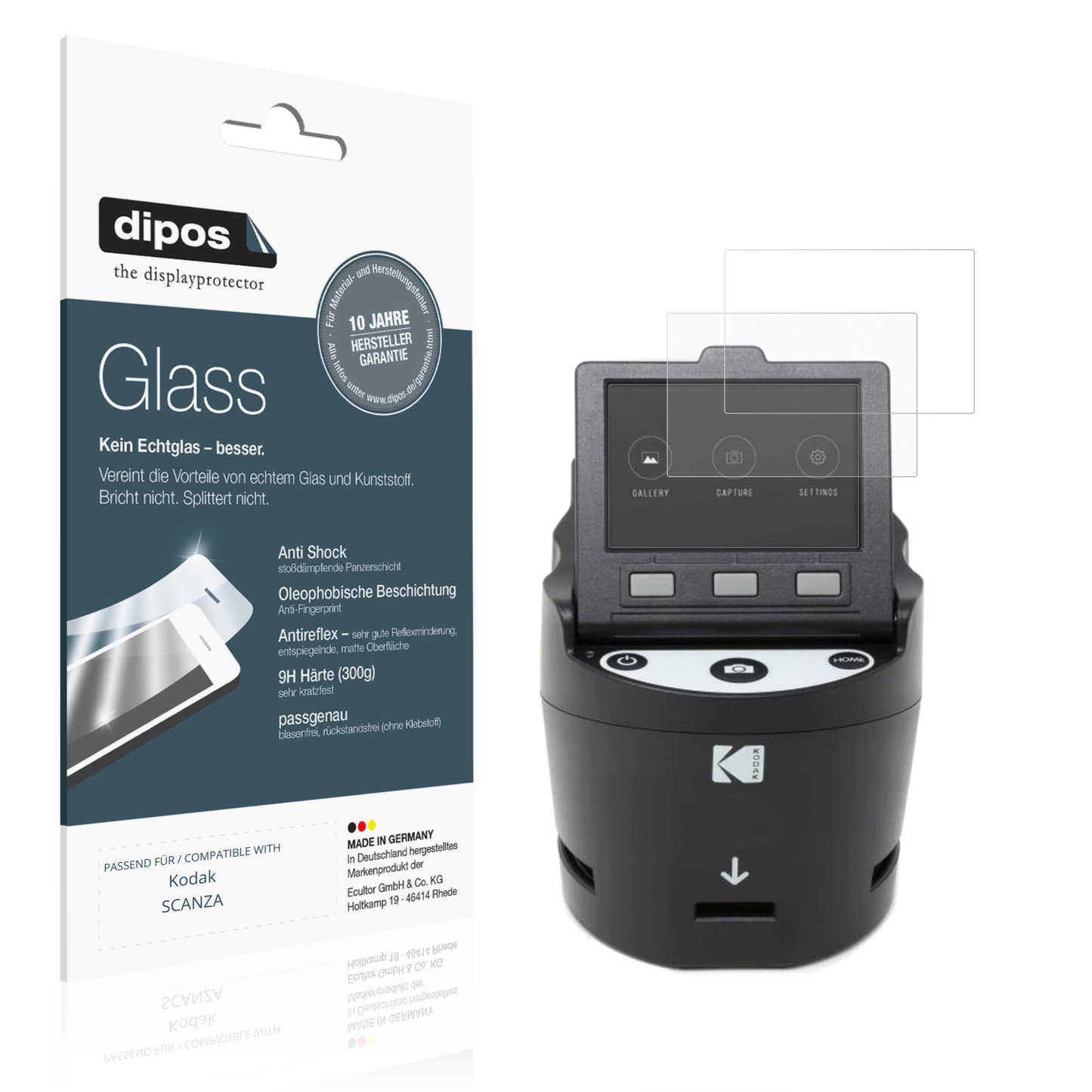 Matte Displayschutzfolie von dipos passend für Kodak SCANZA, 9H kratzfest und blasenfrei montiert