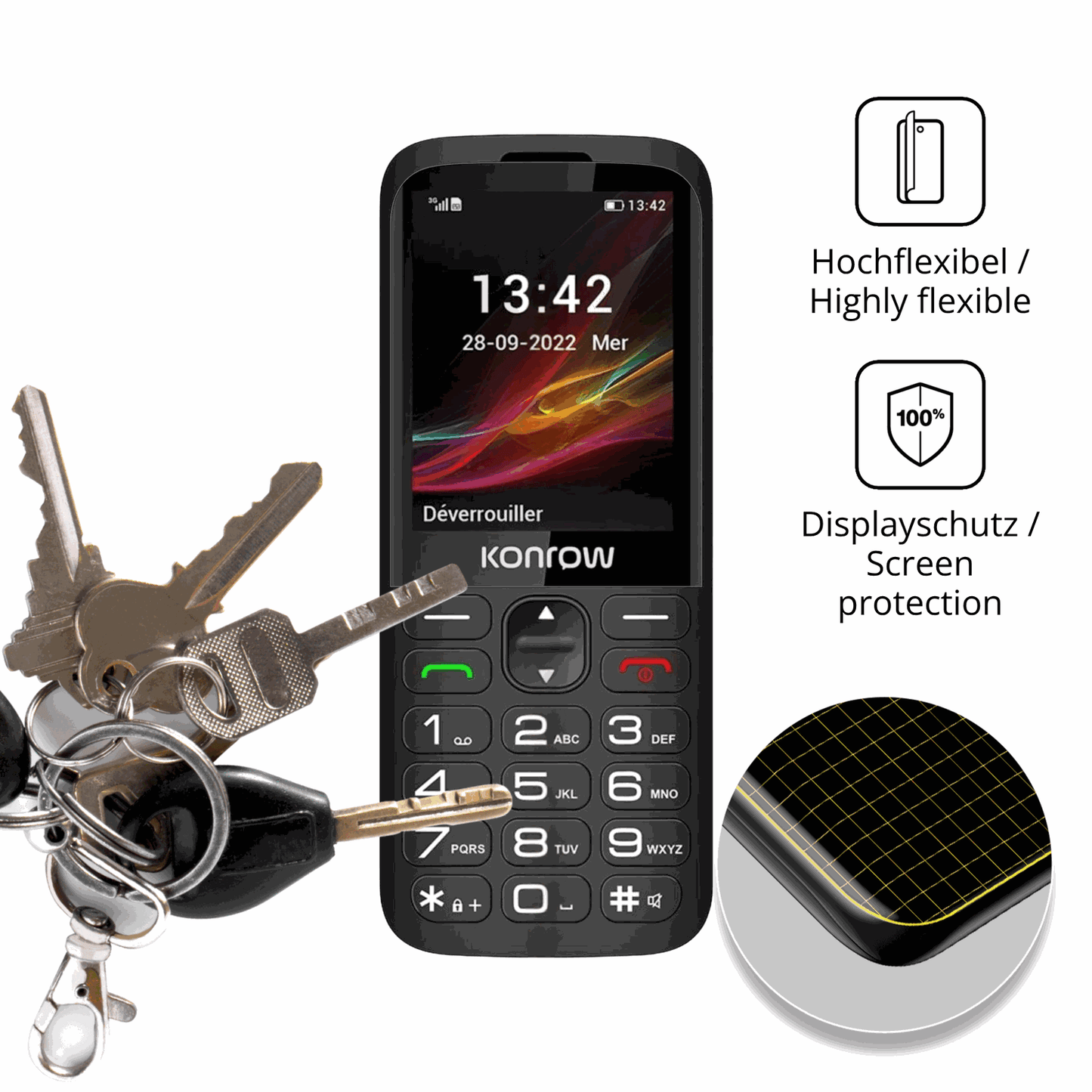 dipos Displayschutz für Konrow Senior 280, transparente Oberfläche, geringe Dicke und perfekte Passform